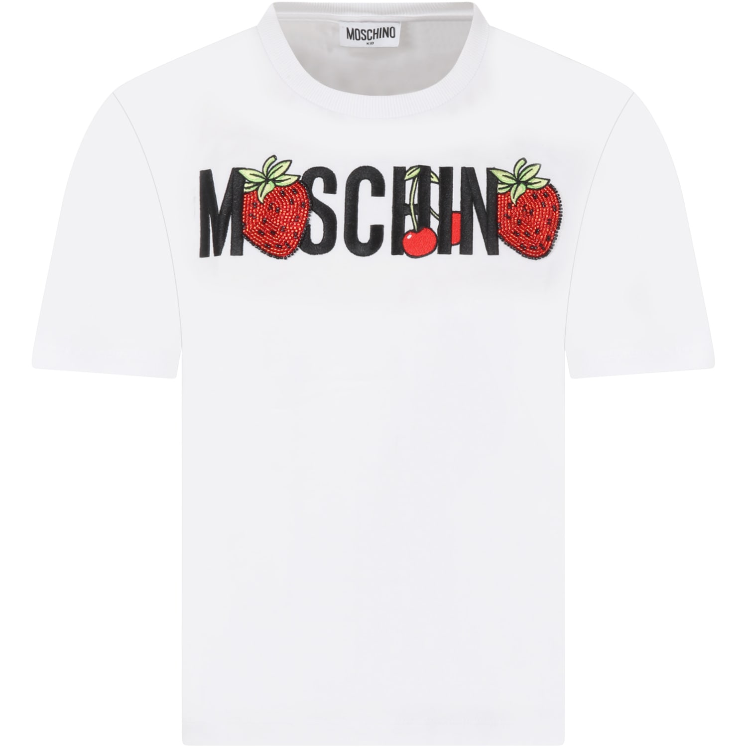 Moschino White T-shirt For Girl With Strawberries