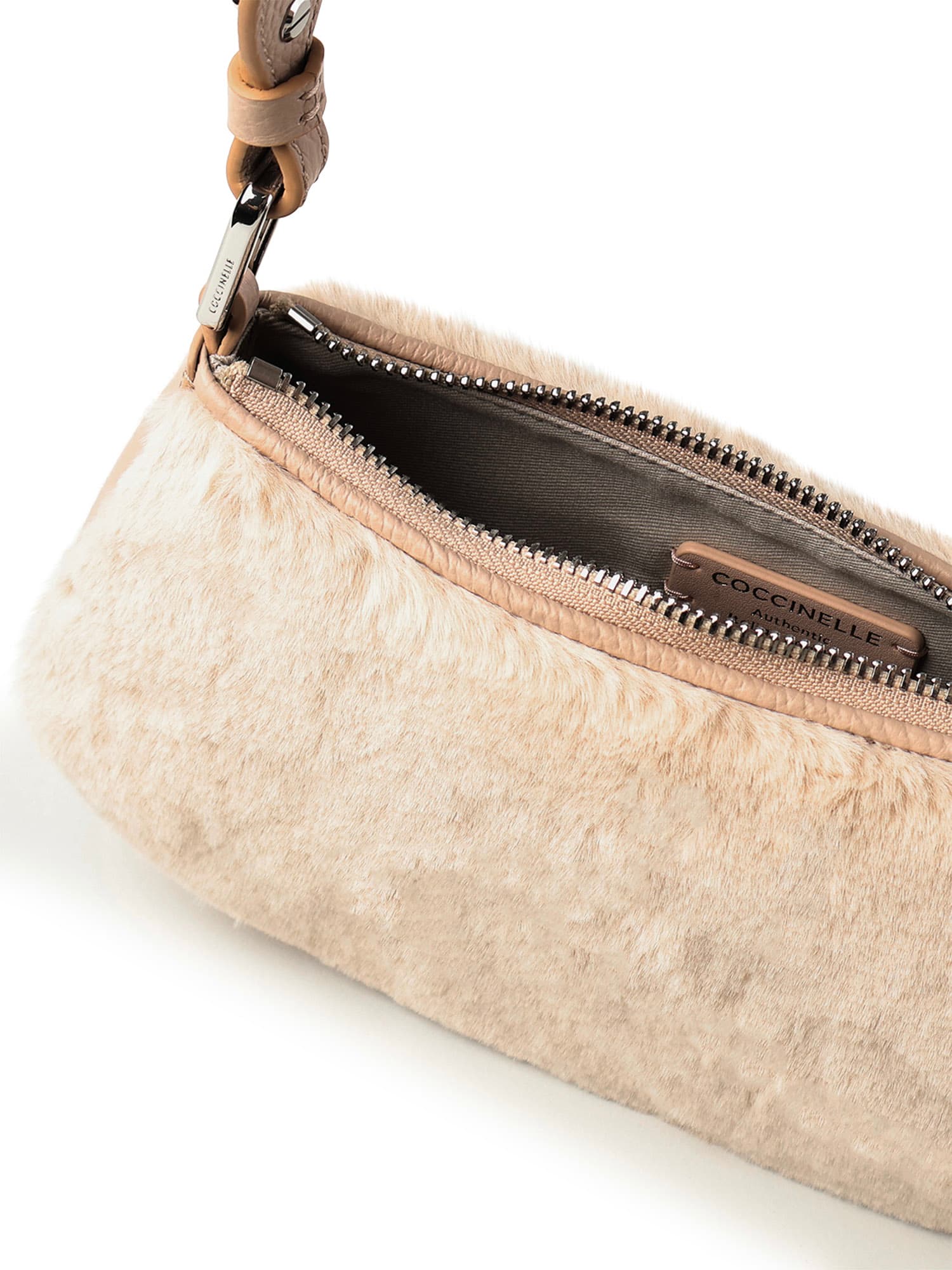 Coccinelle Faux-fur Shoulder Bag In Nude