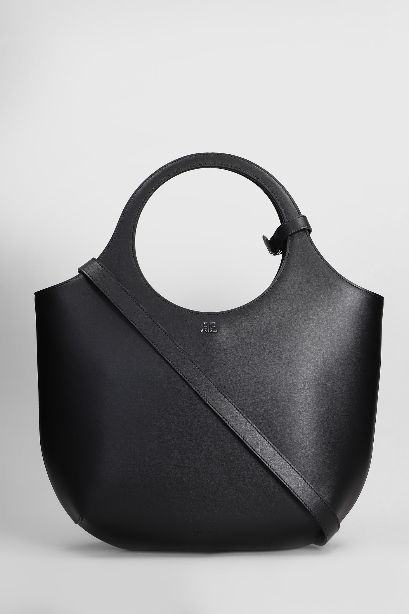 Shop Courrèges Holy Medium Shoulder Bag In Black Leather