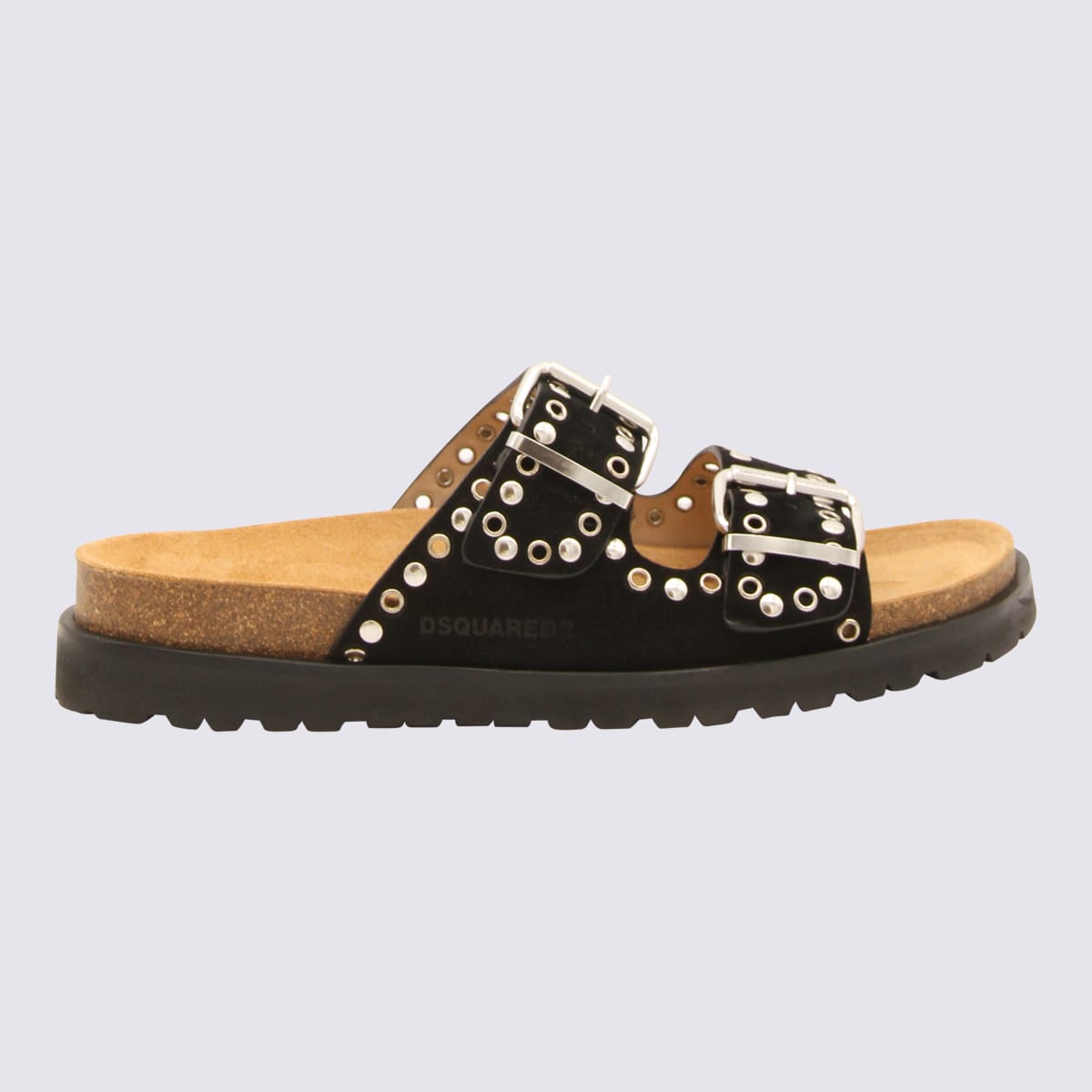 Shop Dsquared2 Black Suede Duble Buckle Sandals