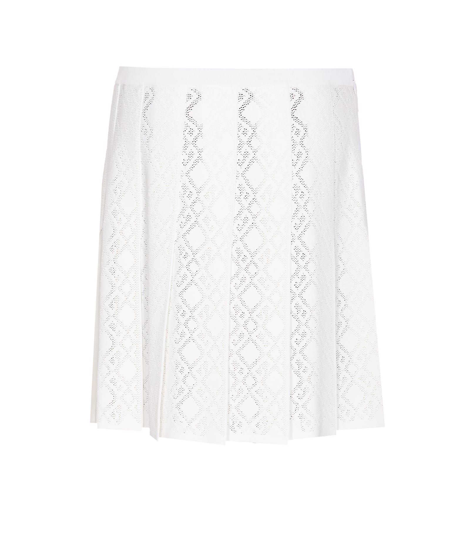 Givenchy A-line Skirt With Embroidered Perforated Pleated Design In White