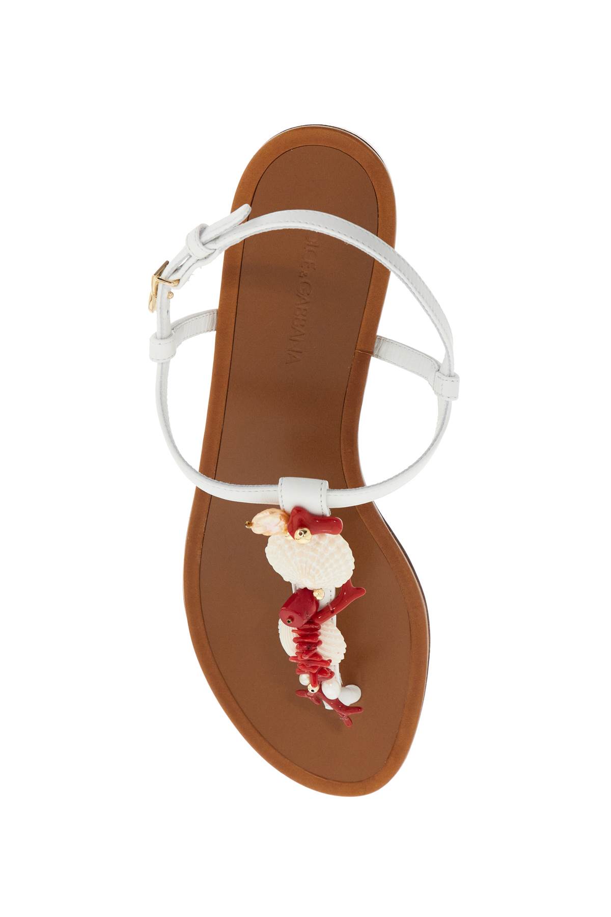 Shop Dolce & Gabbana Nappa Flip-flops With Coral In Bianco/multicolor (white)