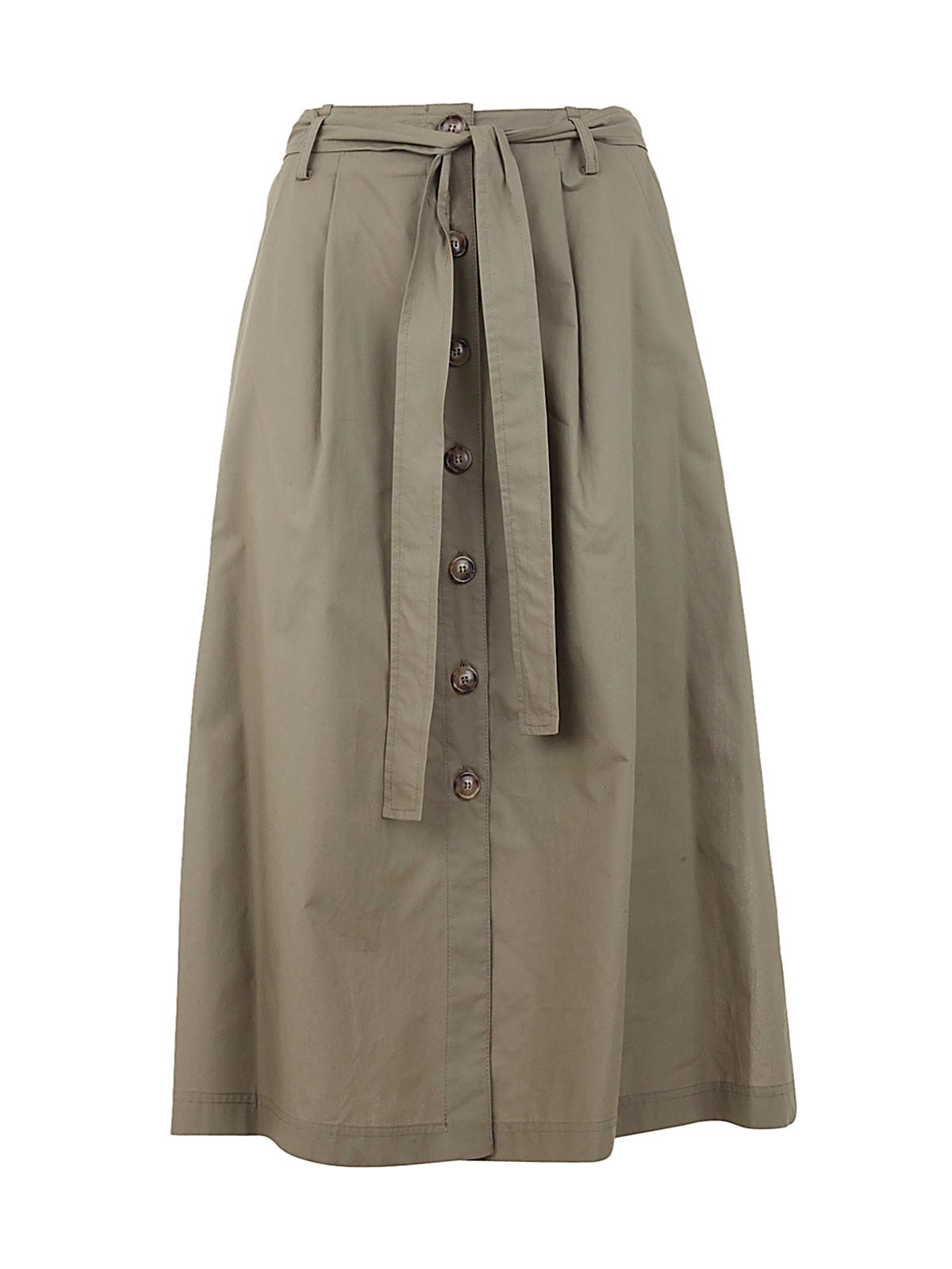 Seventy Popeline Skirt With Belt And Buttons On The Front In Military Green