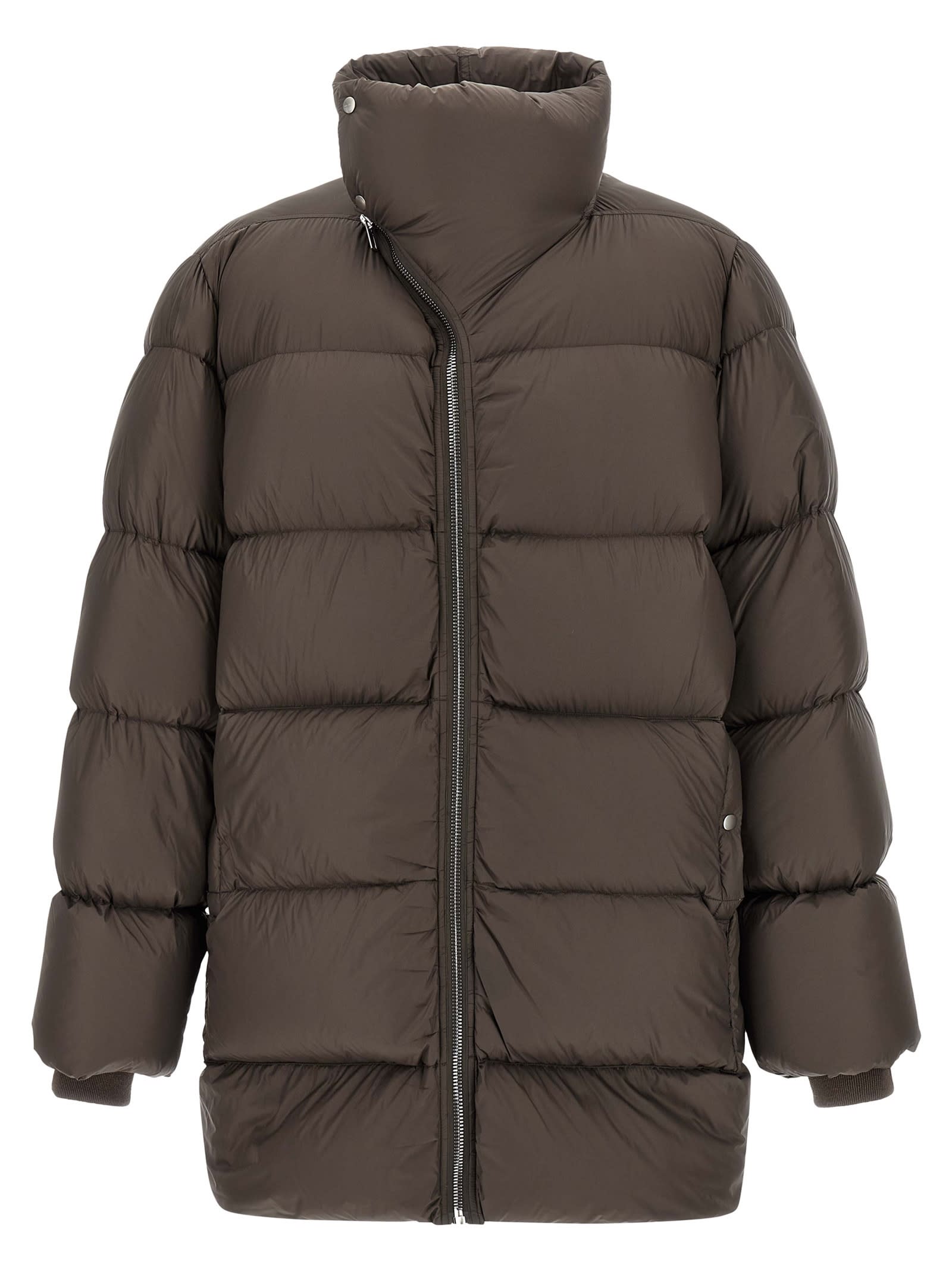 Rick Owens Turtle Zip-front Padded Coat In Brown