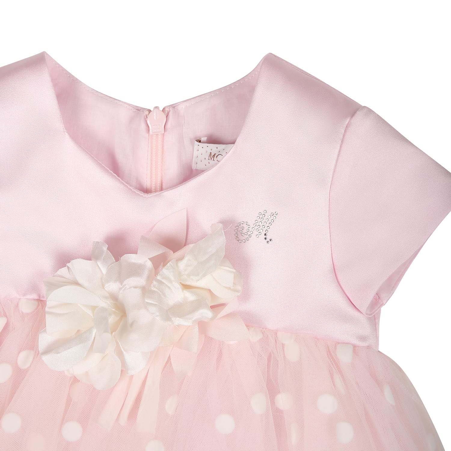 Shop Monnalisa Pink Dress For Baby Girl With Polka Dots
