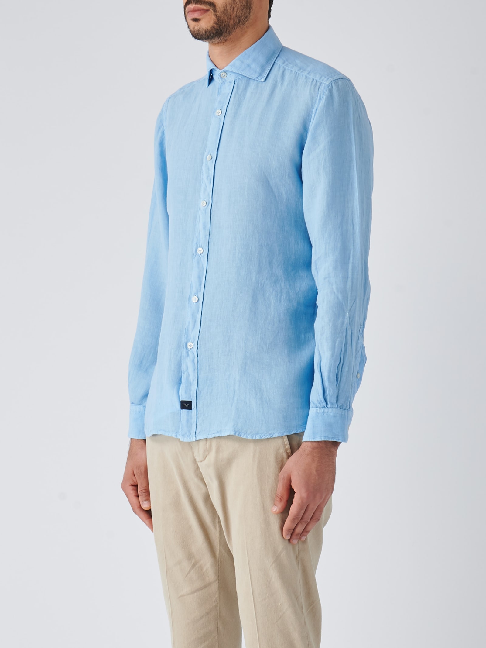 Shop Fay Camicia Collo Francese Tinto Capo Shirt In Azzurro