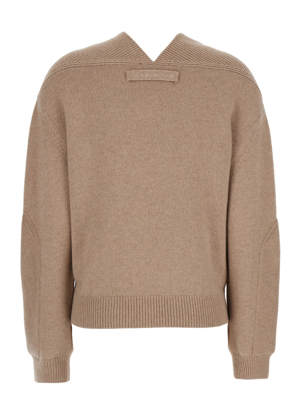 Victoria Beckham Beige Knit Sweater With V Neck On Front And Rear In Cashmere And Wool Woman