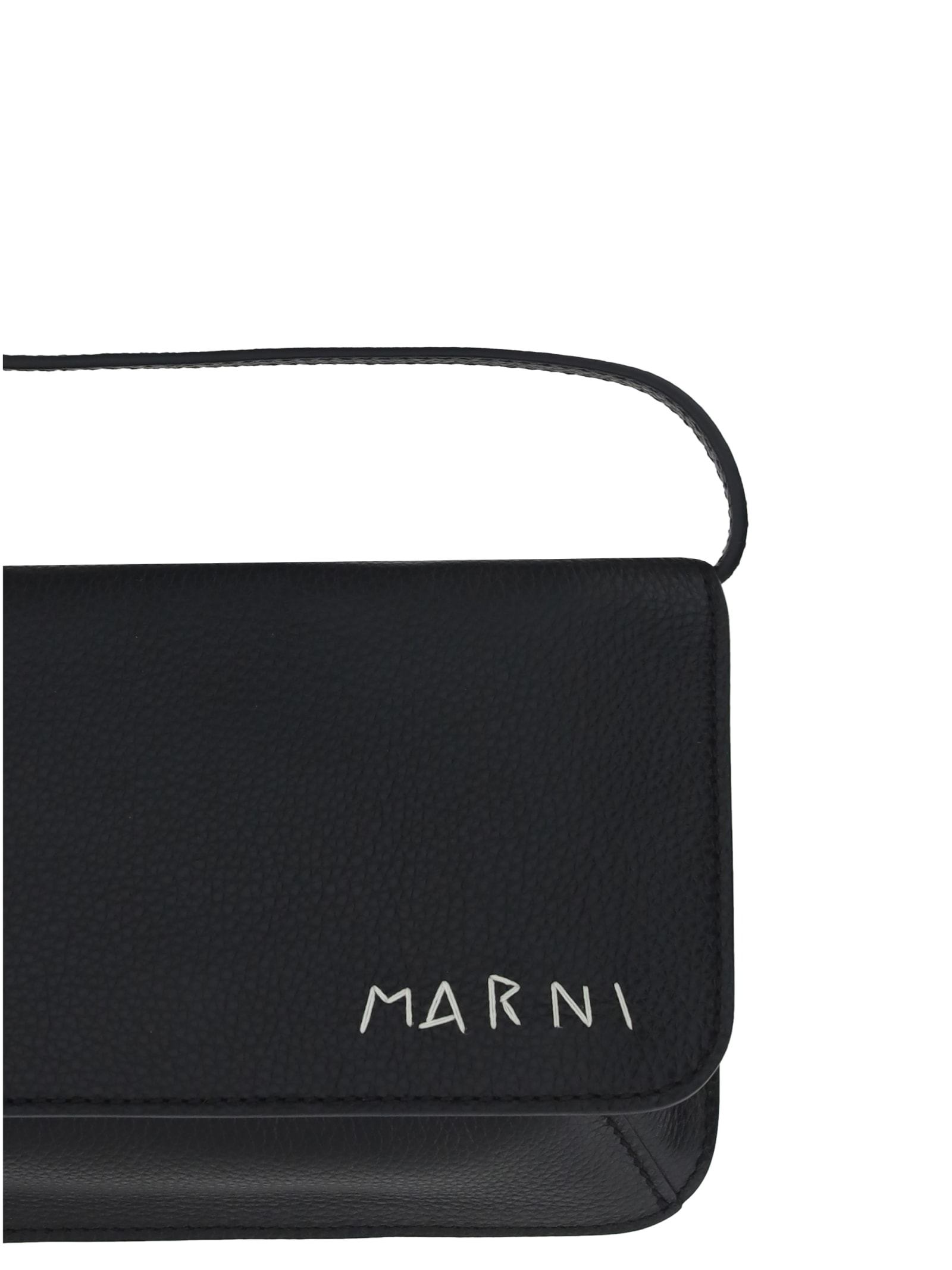 Shop Marni Flap Trunk Shoulder Bag In Black
