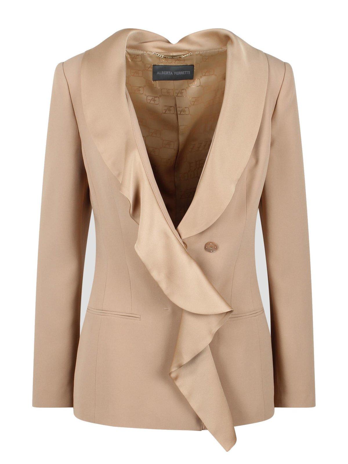 Shop Alberta Ferretti Long-sleeved Tailored Blazer In Beige