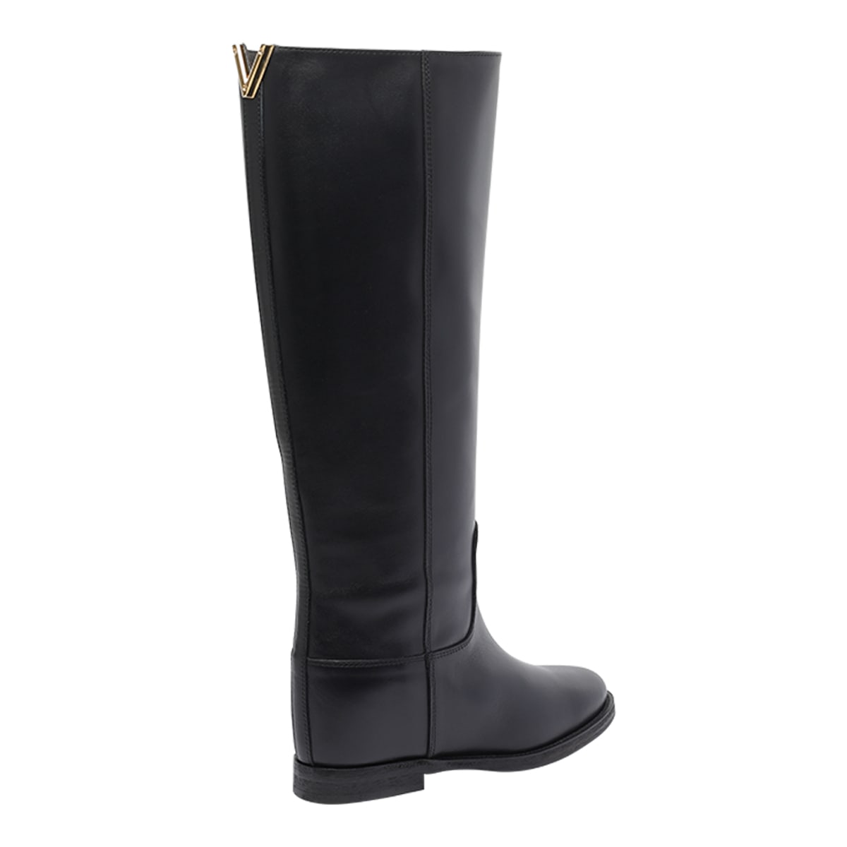 Via Roma 15 V-logo Leather Knee-high Boots In Black