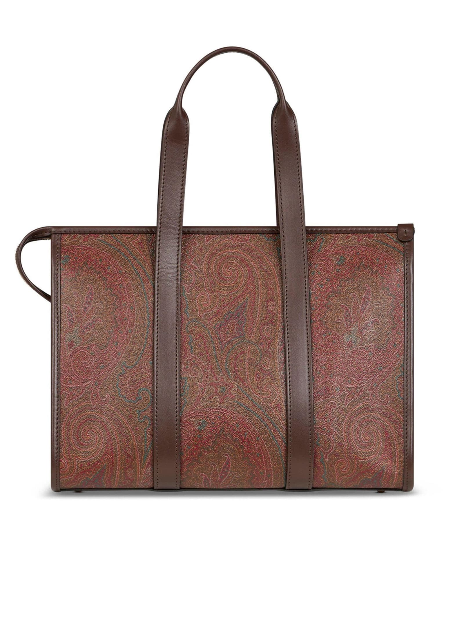 Shop Etro Medium Handle Bag Paisley Jacquard Fabric In Brown