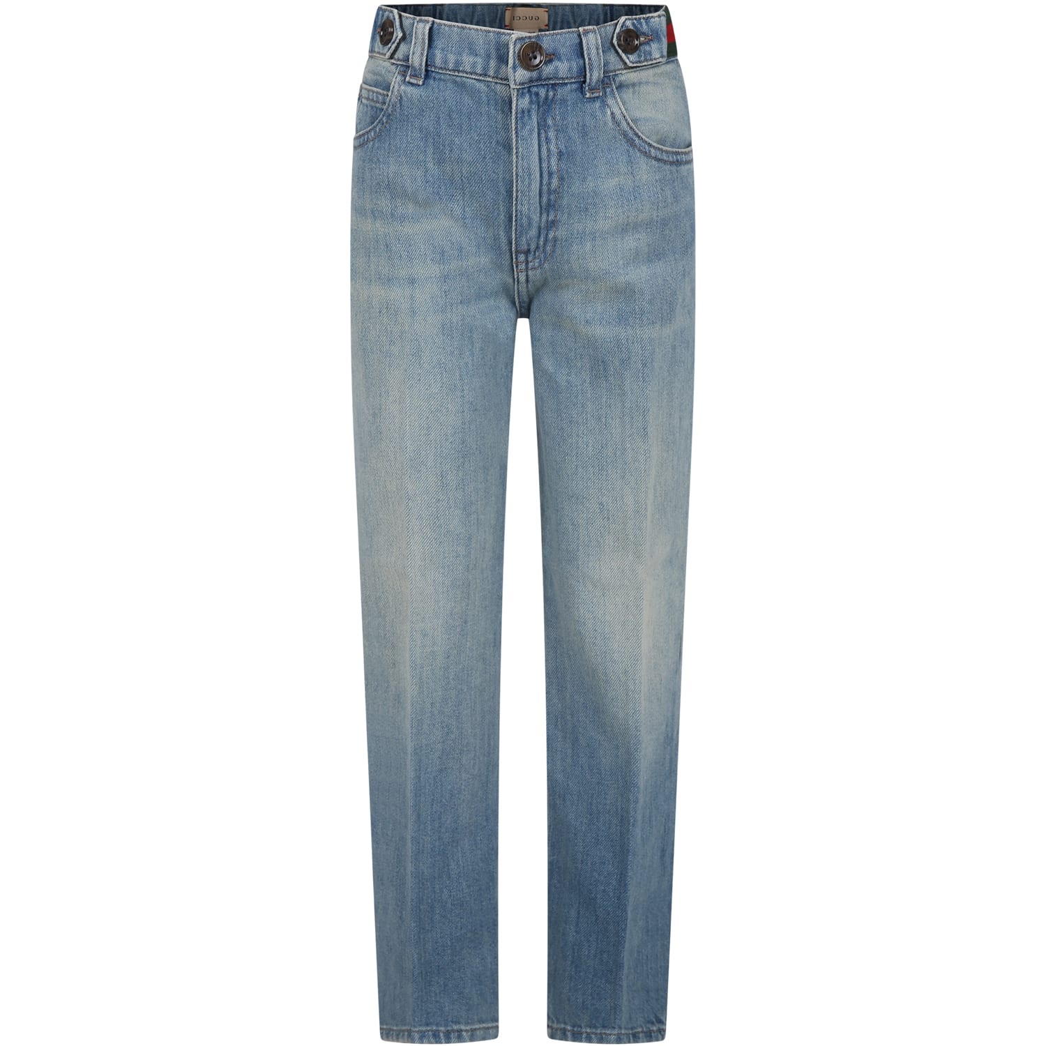 Gucci Kids' Blue Jeans For Boy With Web Detail In Denim