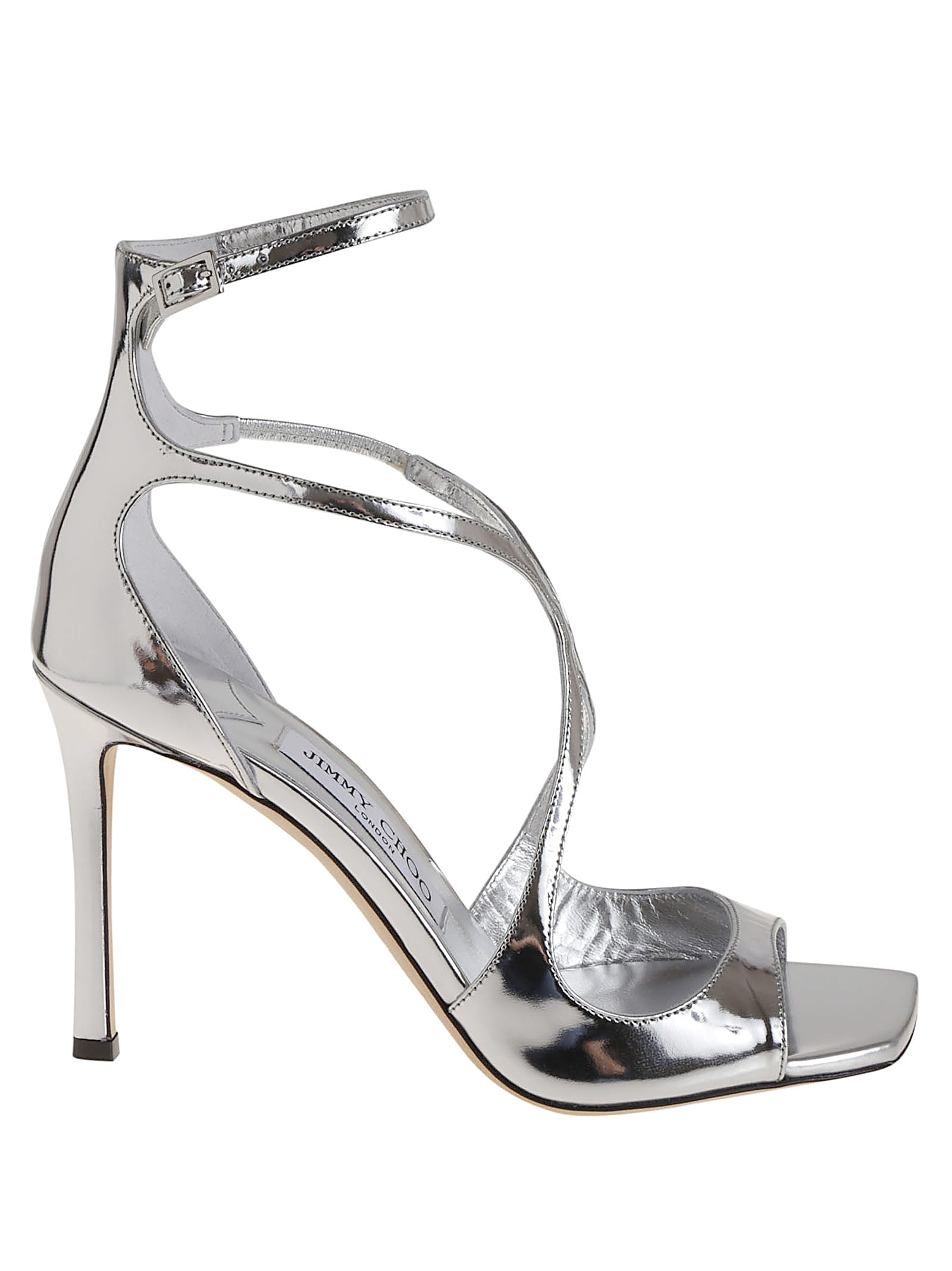 Jimmy Choo Azia 95 Metallic Leather Sandals In Silver
