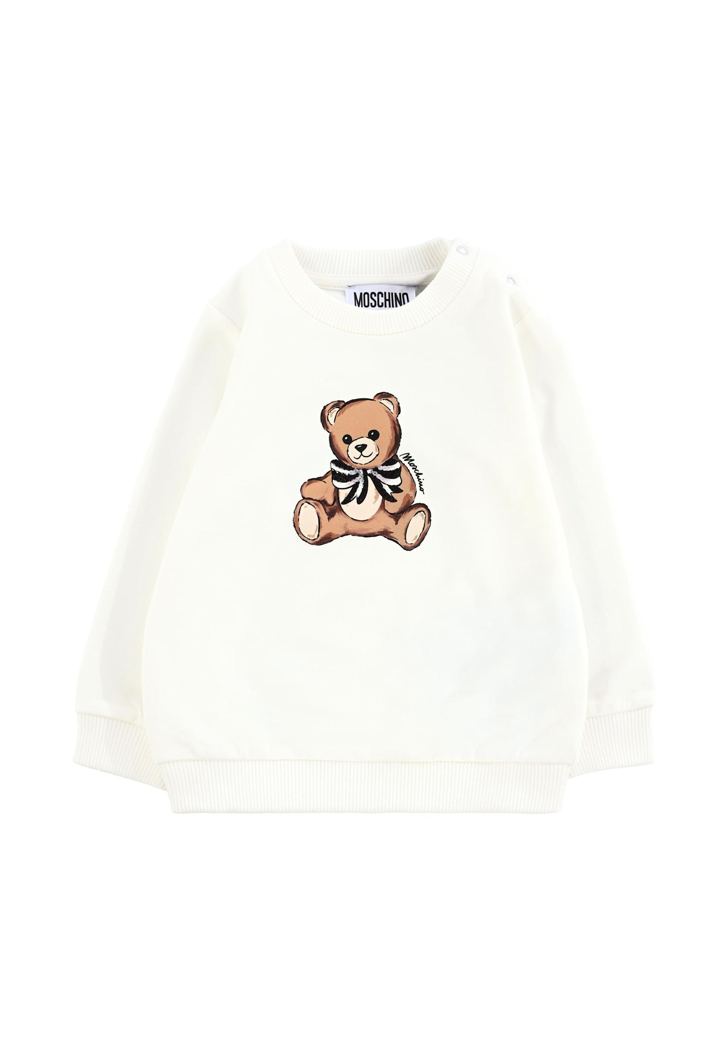 Moschino Ivory Sweatshirt For Baby Girl With Teddy Bear In White