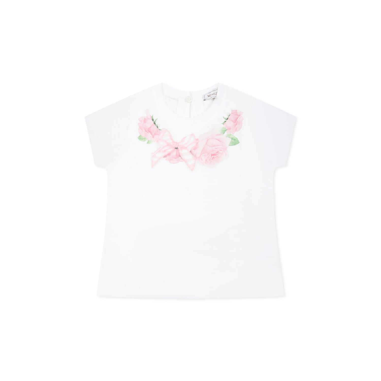 Monnalisa White T-shirt For Baby Girl With Rose Print In White