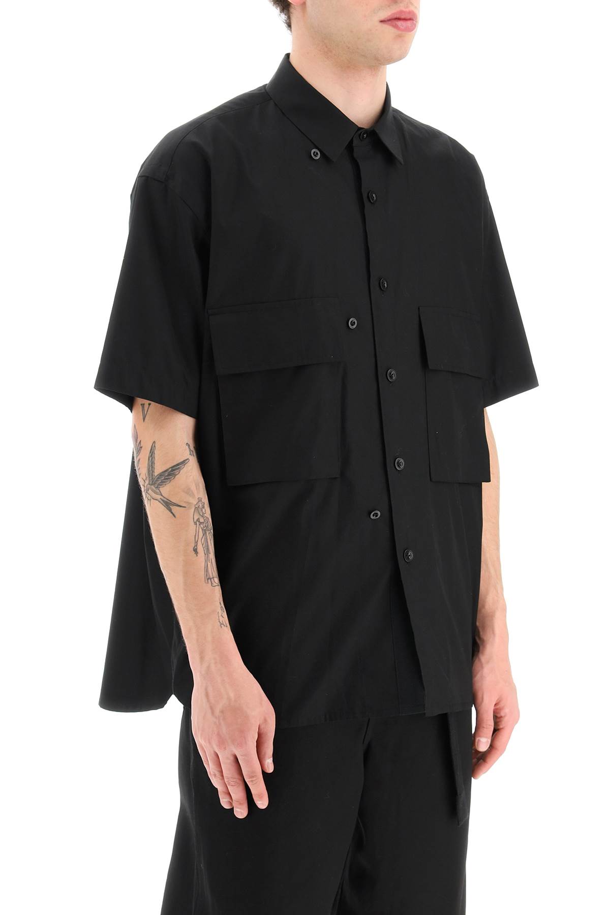 Shop Sacai Short-sleeved Poplin Shirt In Black (black)