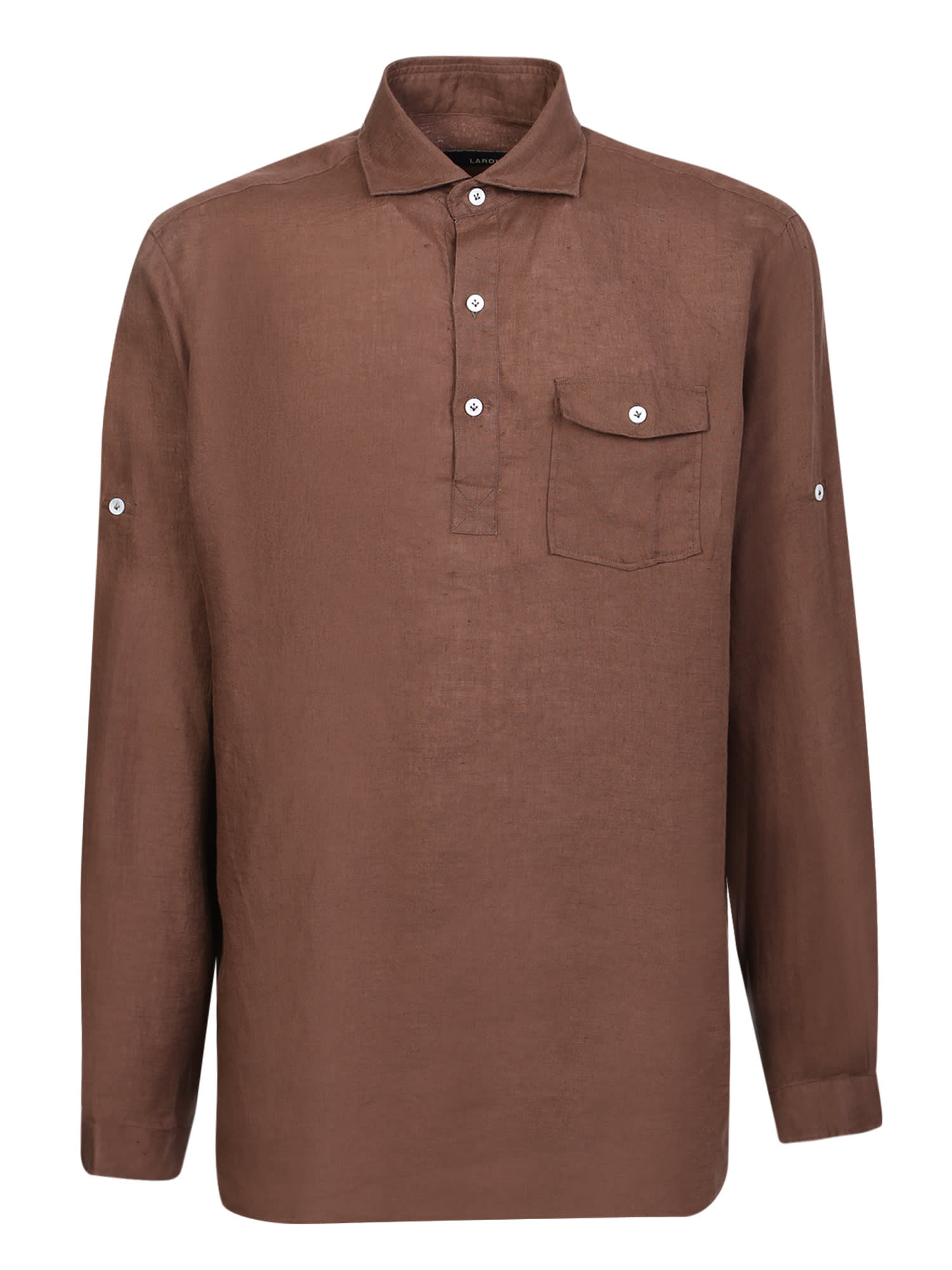 Shop Lardini Linen Polo Shirt In Brown