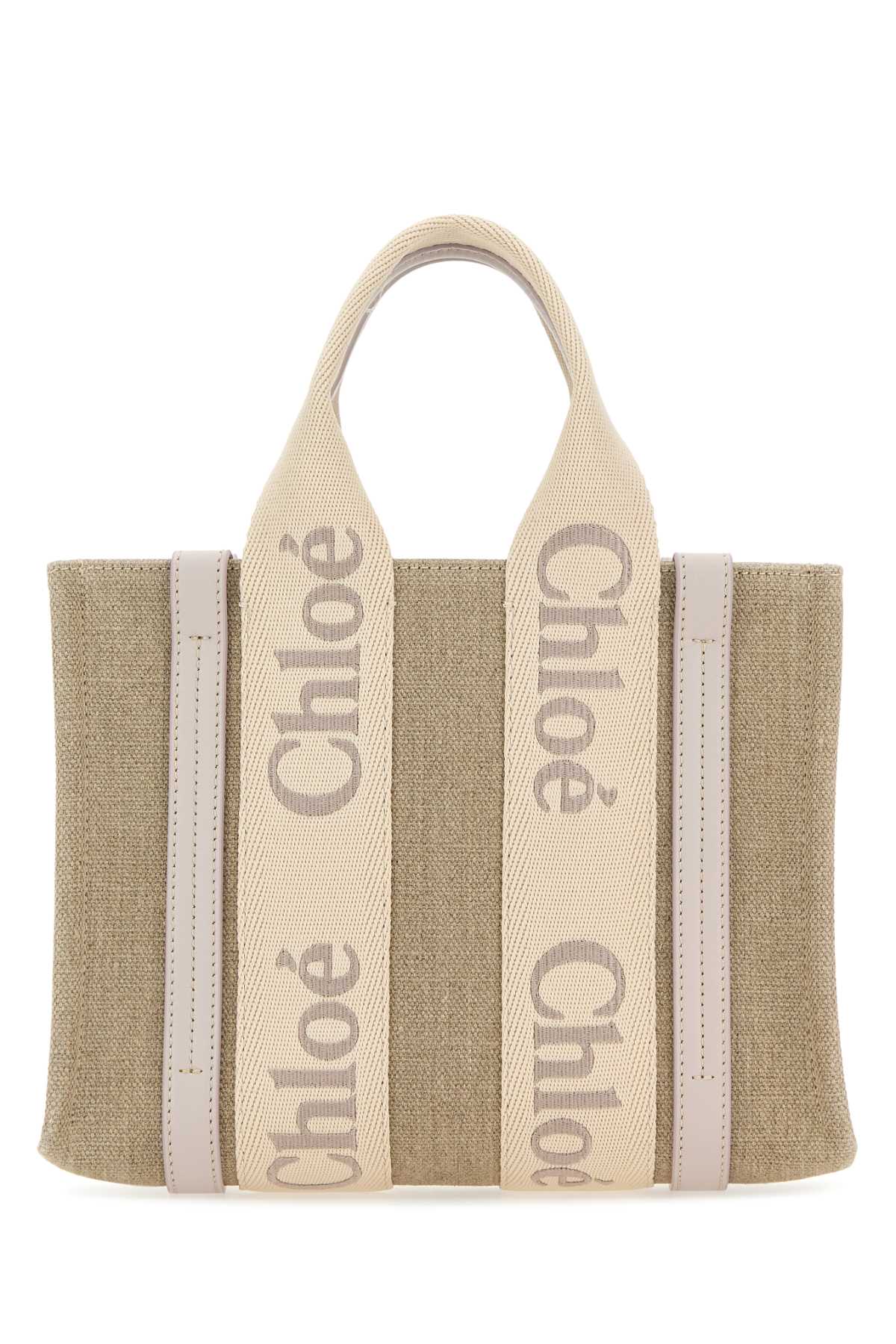 Chloé Multicolor Linen Small Woody Shopping Bag In Wildgrey