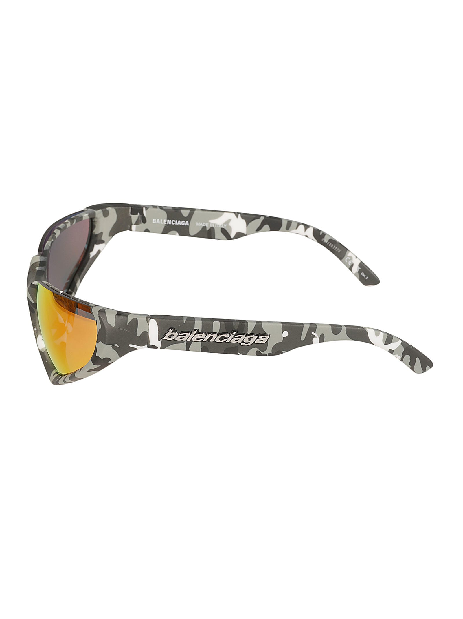 Shop Balenciaga Logo Embossed Camouflage Effect Sunglasses In Grey/red