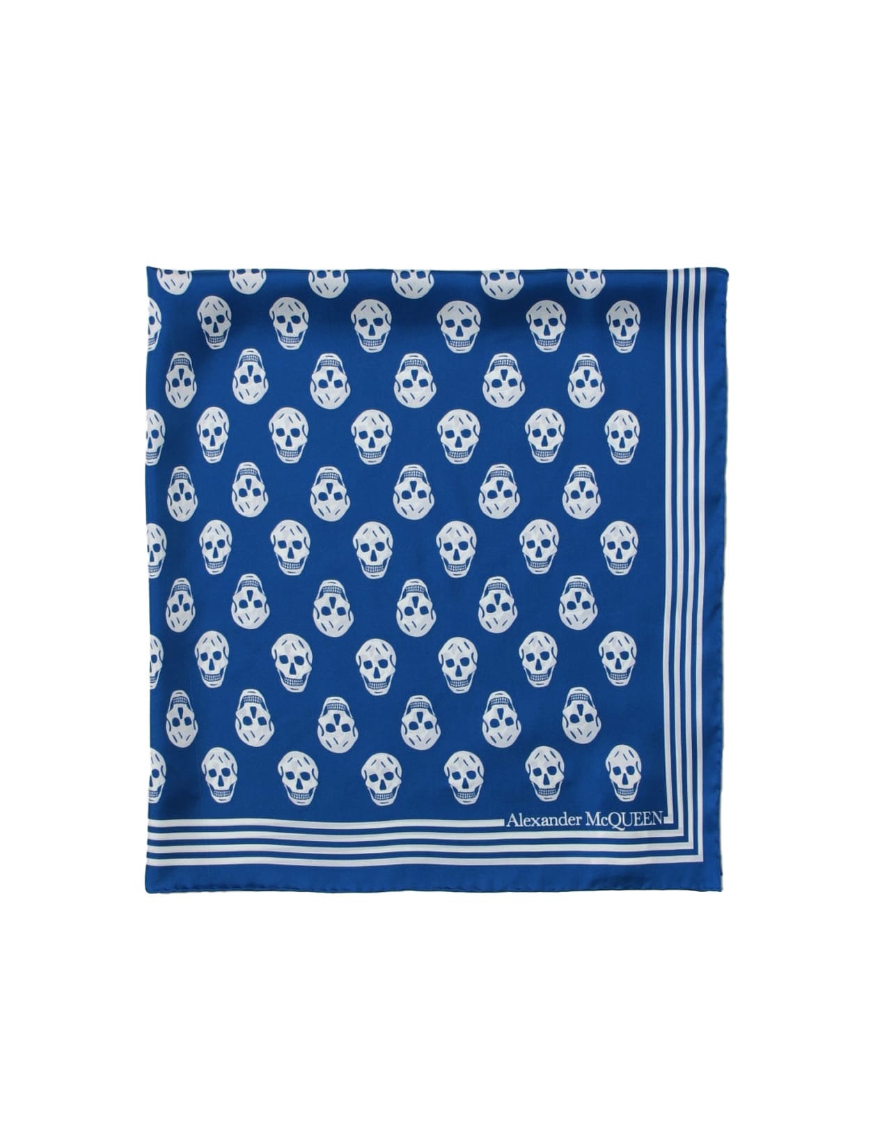 Shop Alexander Mcqueen Royal Blue Silk Scarf With Skull Motif In Navy