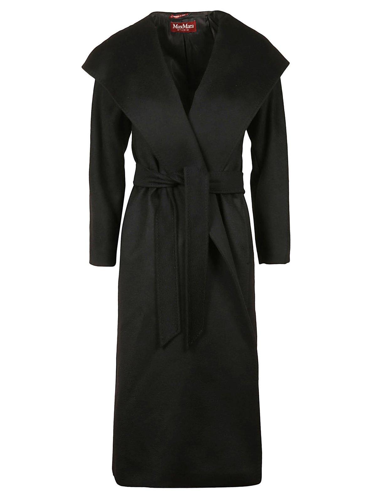 max mara studio hooded belted coat