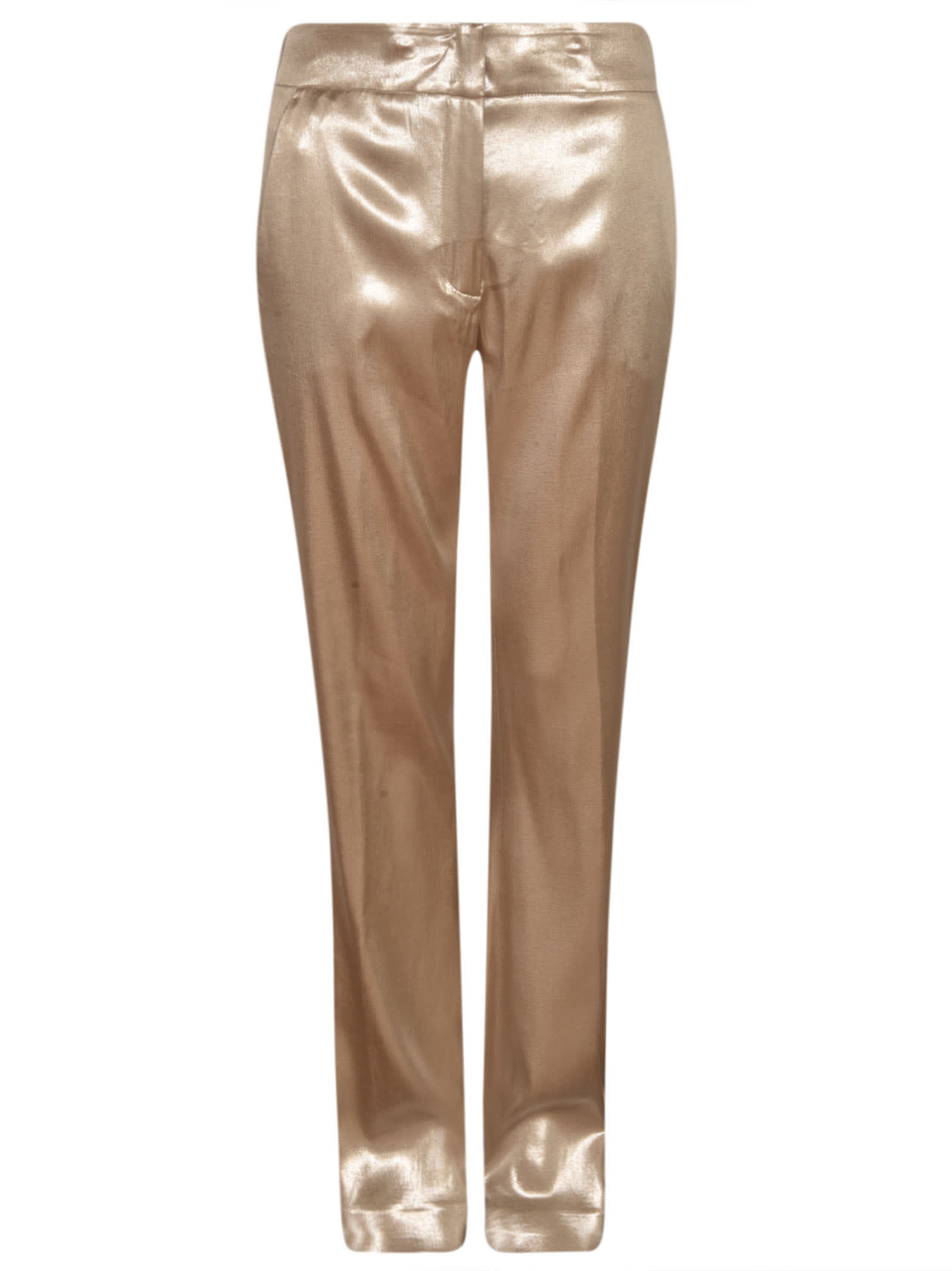 Shop Genny High-waist Metallic Trousers In Silver