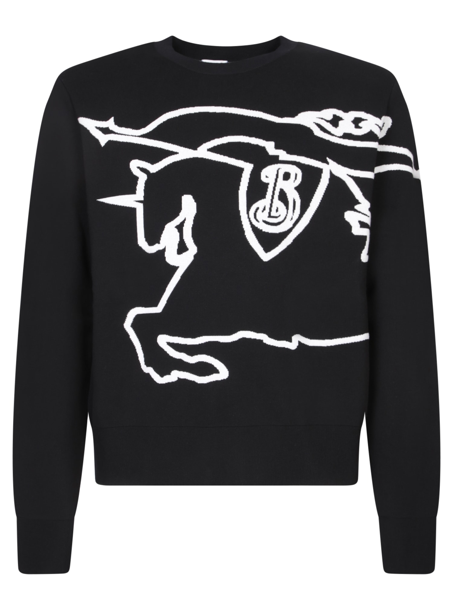 Burberry Black Crewneck Sweater With Maxi Ekd Logo On The Front In Cotton Blend Man