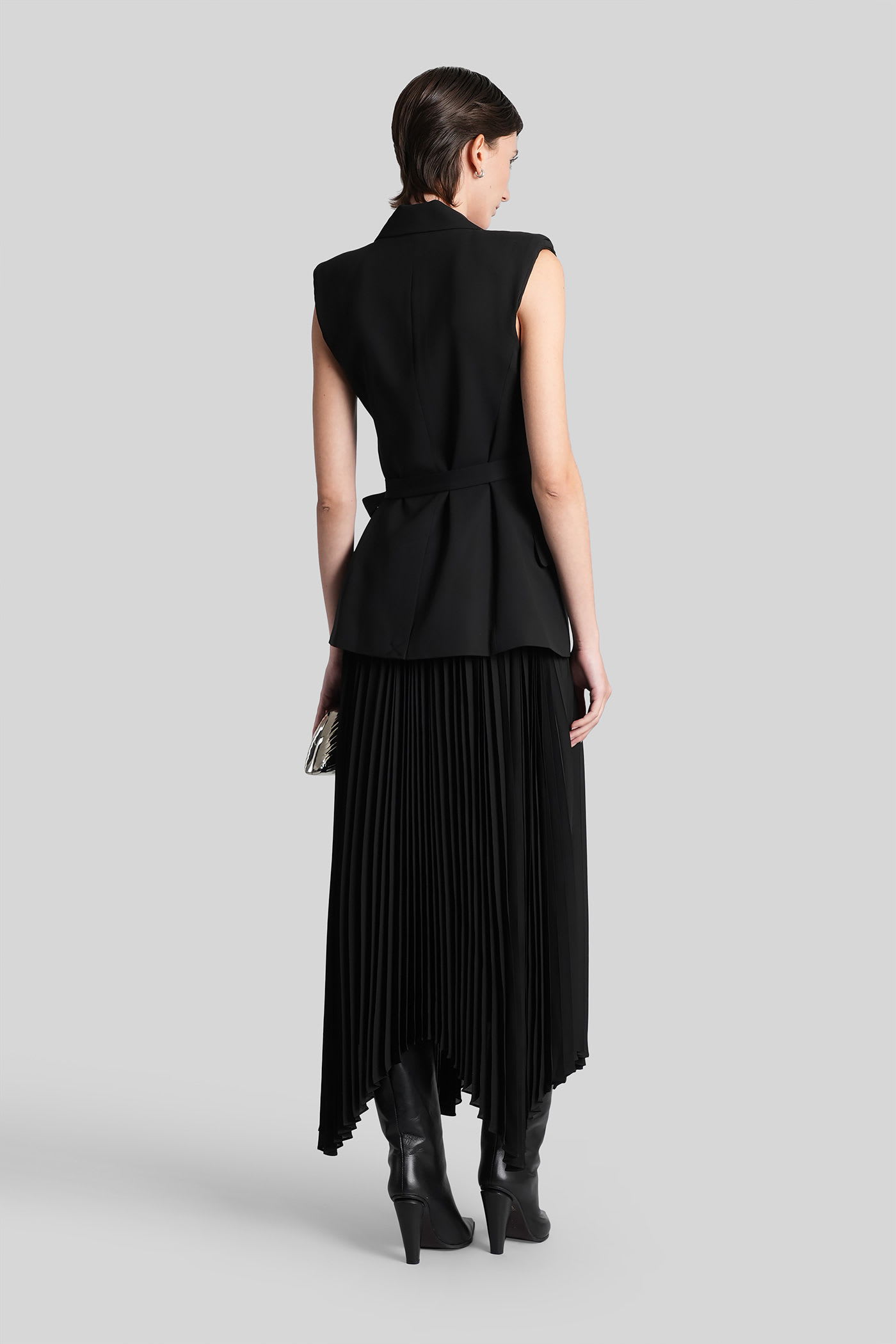 Simkhai Helena Layered Crepe And Chiffon Midi Wrap Dress In Black