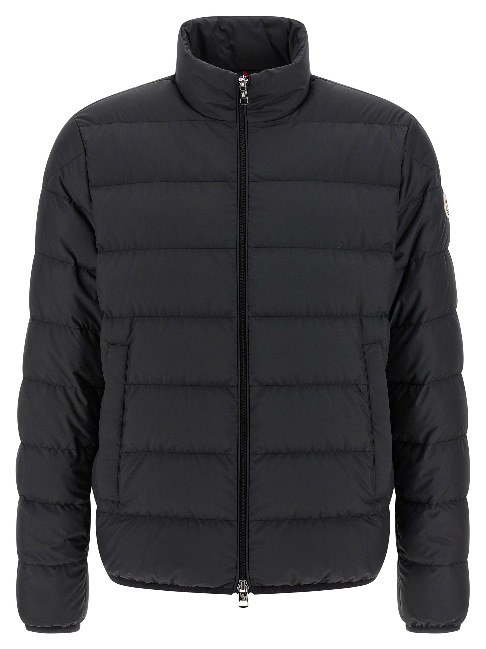 Moncler Quilted Tech Fabric Jacket With Elastic Cuffs In Blue