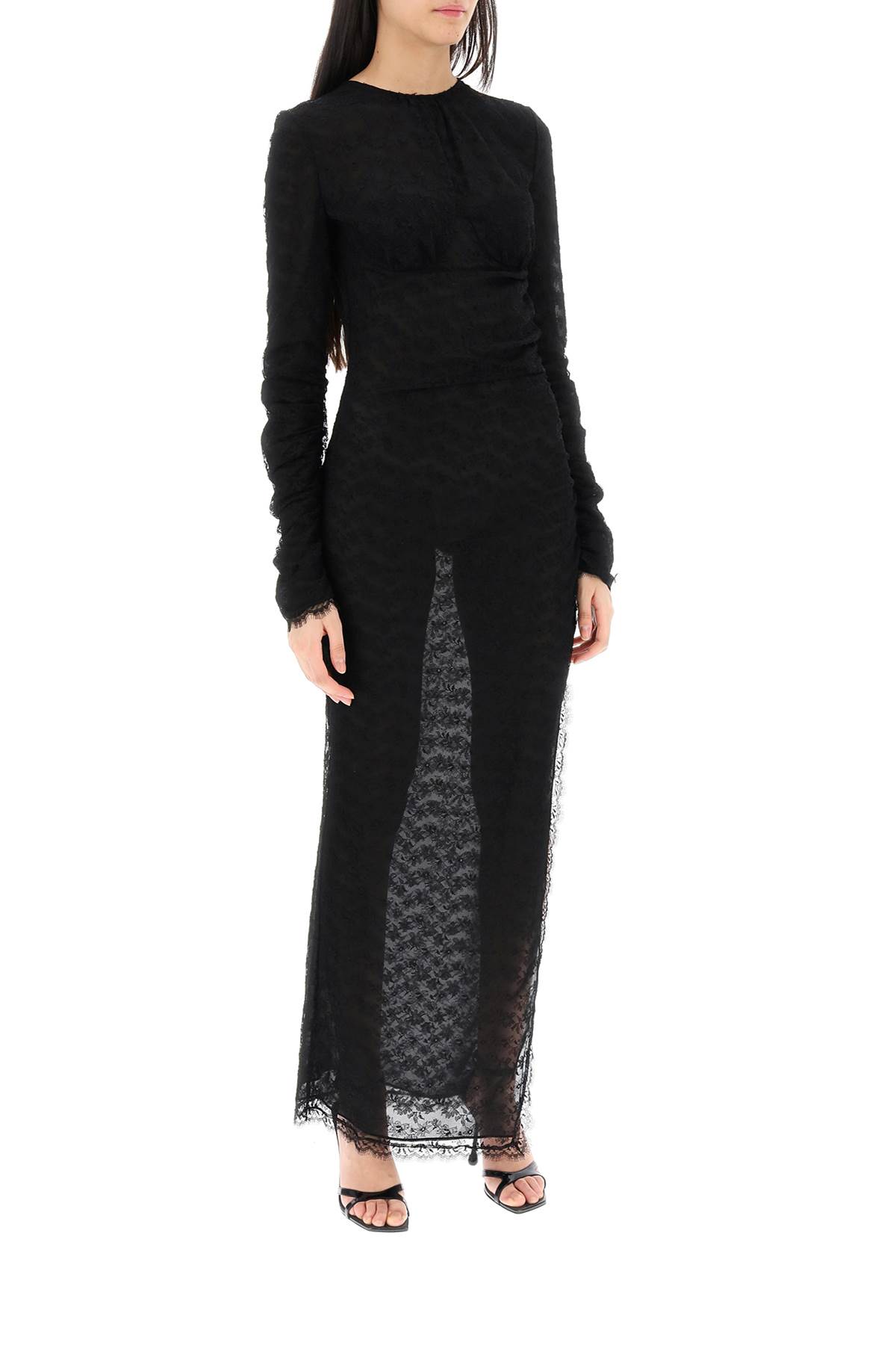Shop Alessandra Rich Long Lace Gown In Black (black)