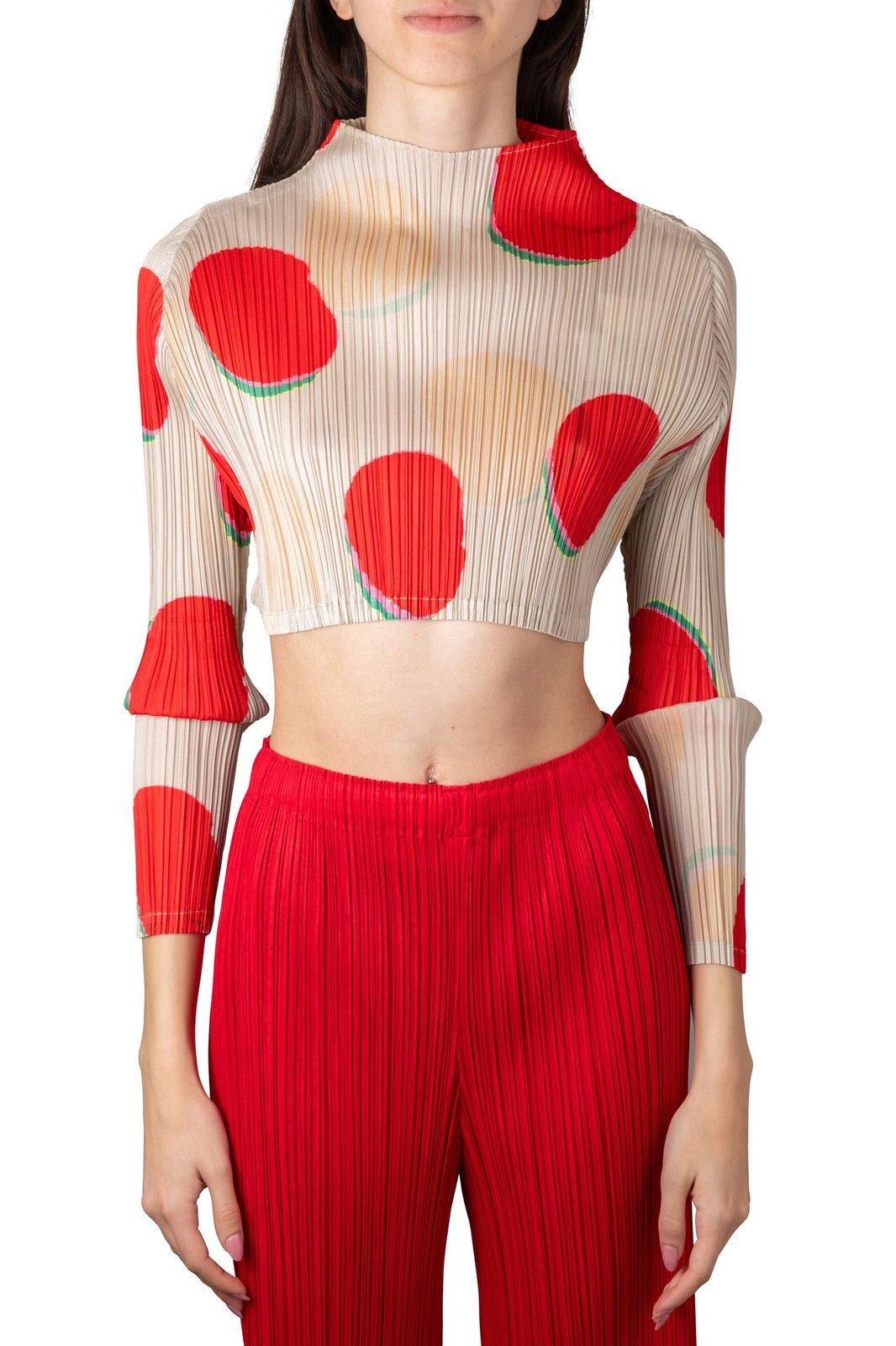 Bean Dots High-neck Pleated Cropped Top