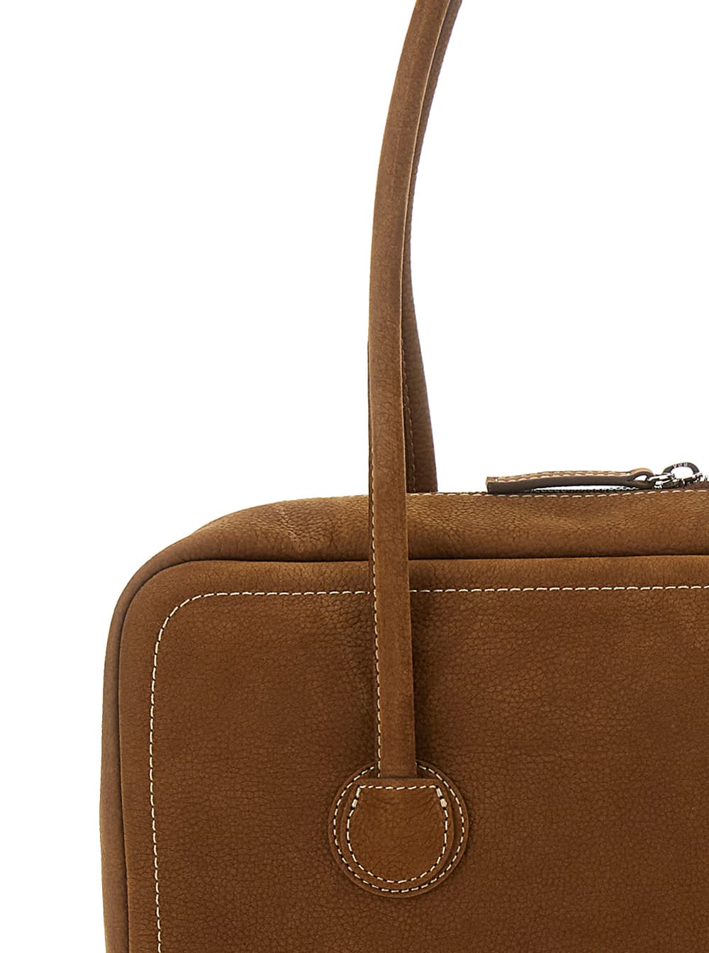 Margesherwood Boston Beige Shoulder Bag With Embossed Logo Lettering On The Front In Leather Woman In Brown