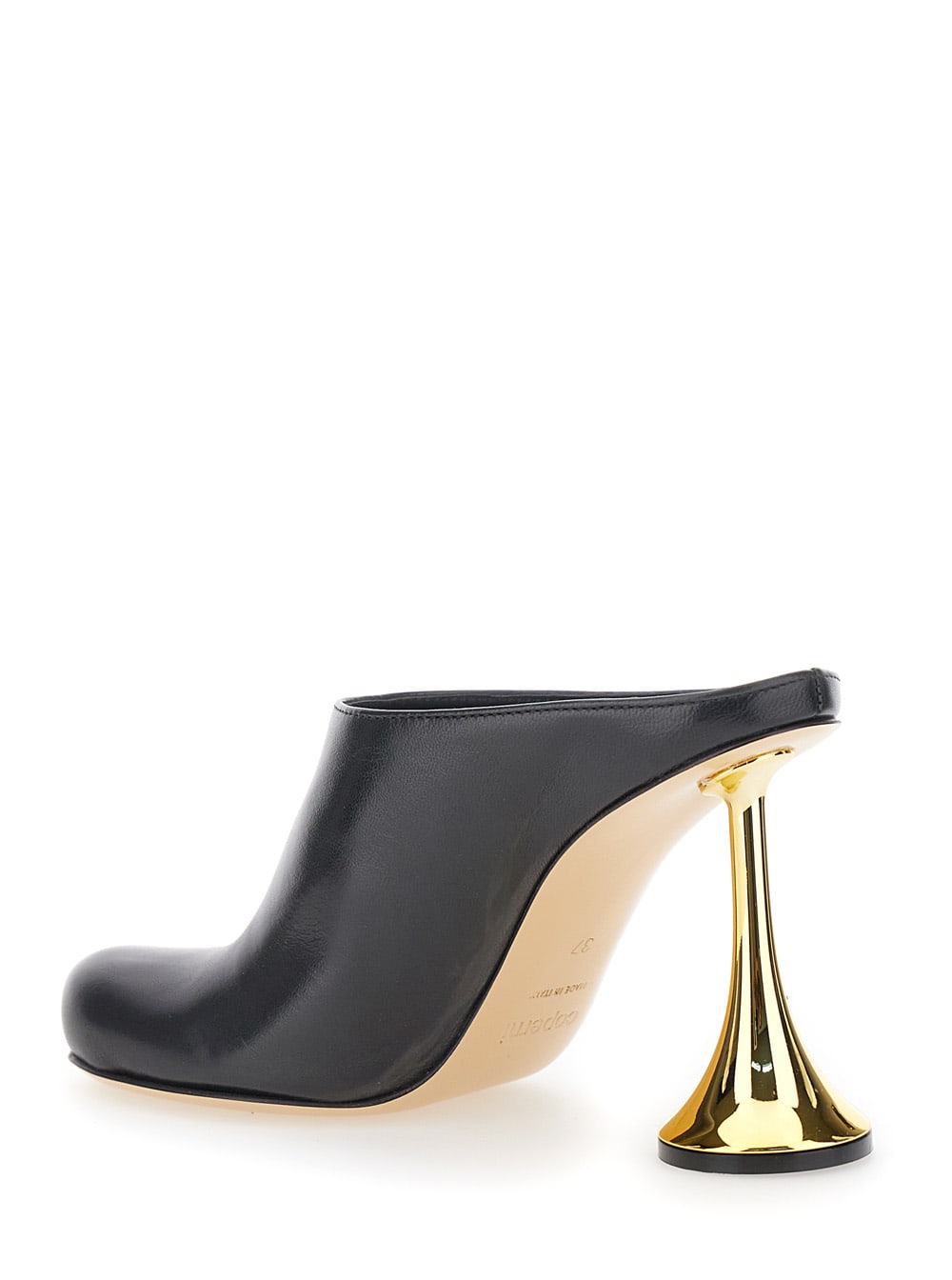 Coperni Black Leather Mules With Sculptural Gold-heel Design In Black