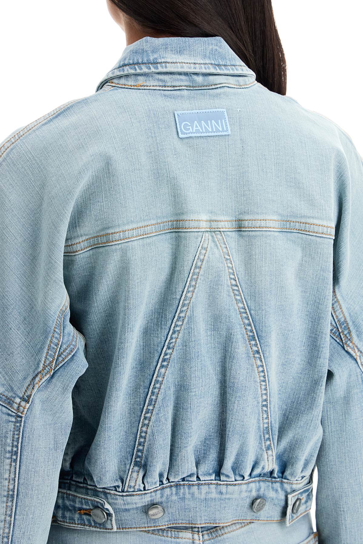 Shop Ganni Stretch Denim Bomber Jacket In 8 In Tint Wash (blue)