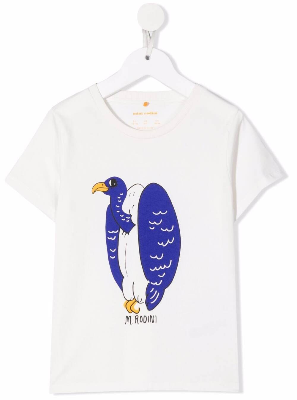 Mini Rodini Kids Boys White Organic Cotton T-shirt With Vulture Print