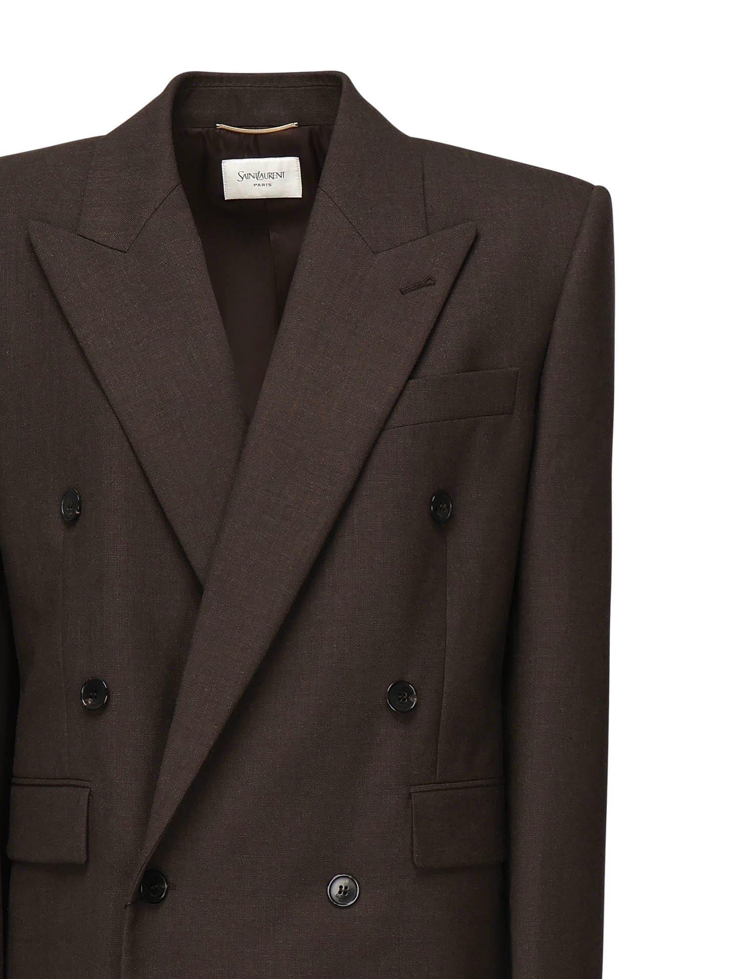 Saint Laurent Double-breasted Padded-shoulder Jacket In Brown