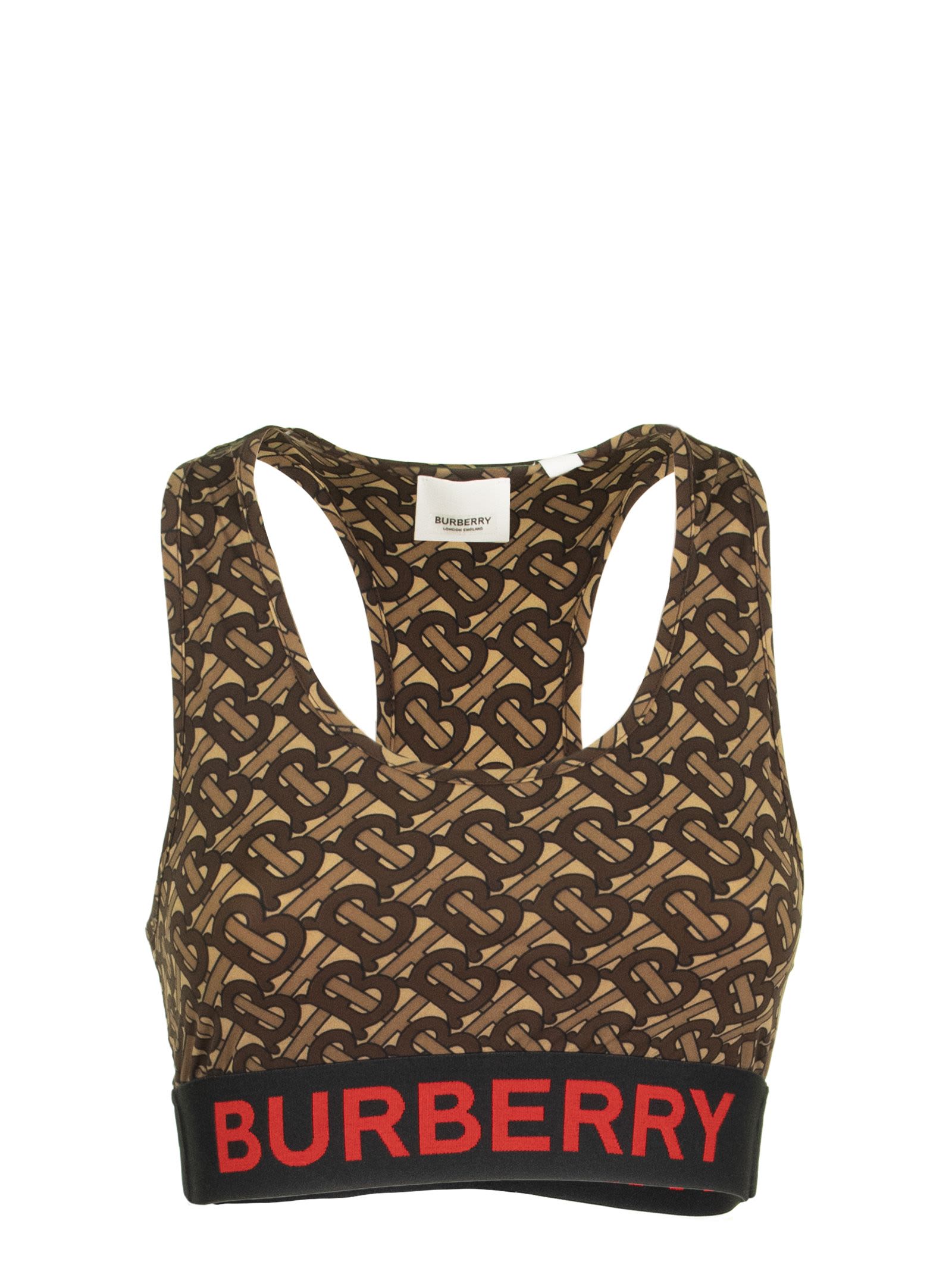 BURBERRY MONOGRAM PRINT STRETCH JERSEY CROPPED TOP,11203614