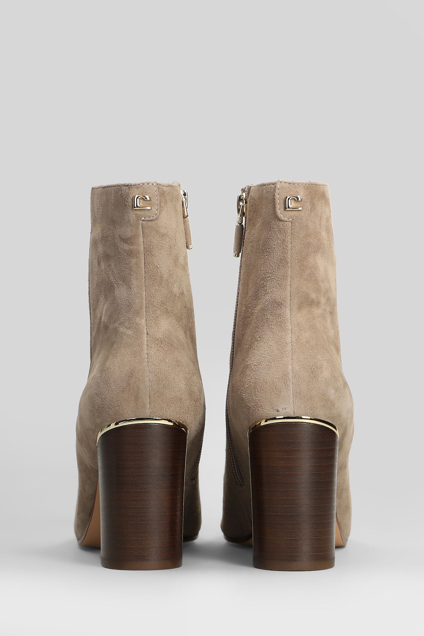 Lola Cruz High Heels Ankle Boots In Taupe Suede In Brown
