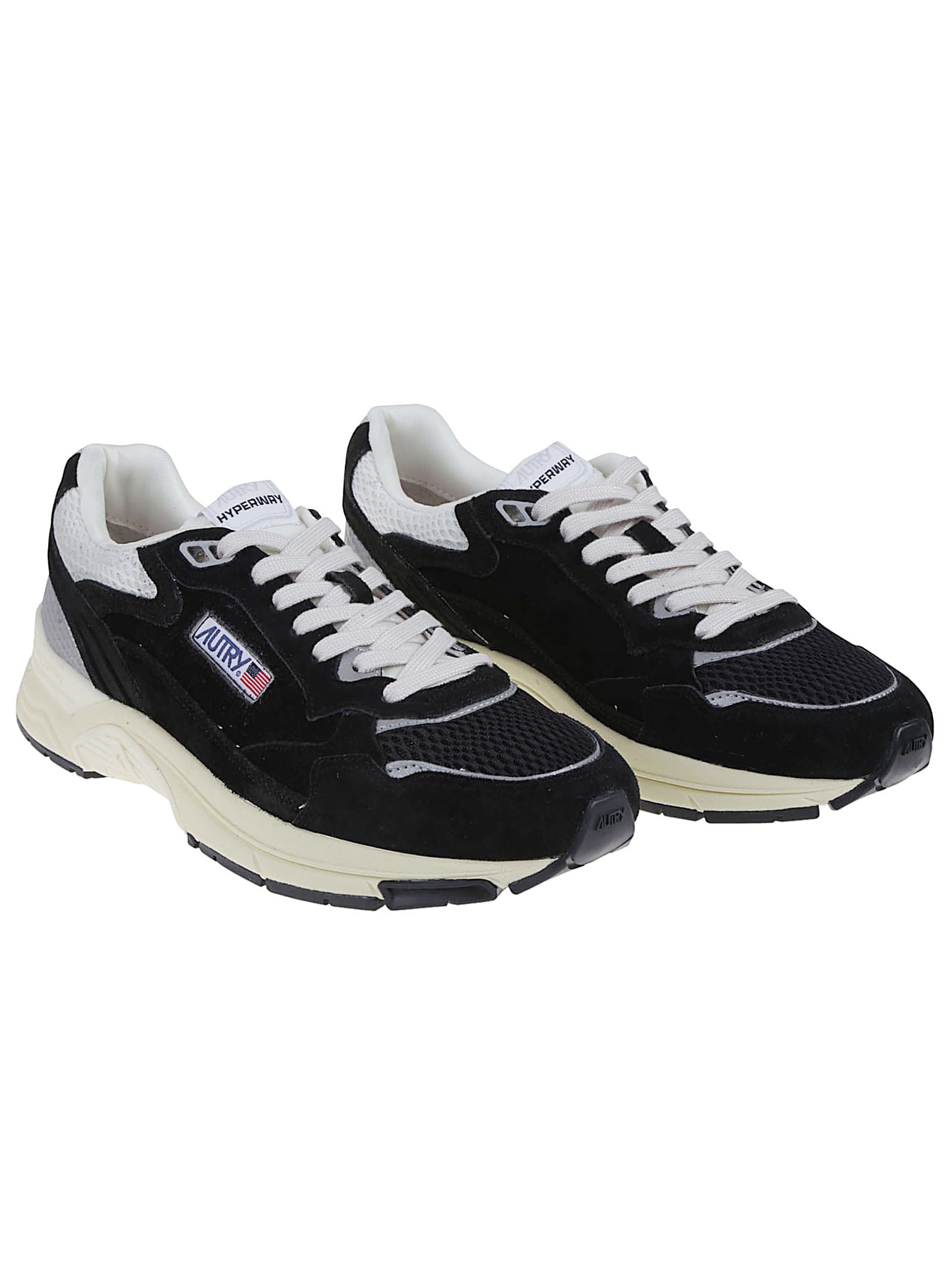 Autry Black Suede And Mesh Sneakers With Cream Cushioned Sole In Black