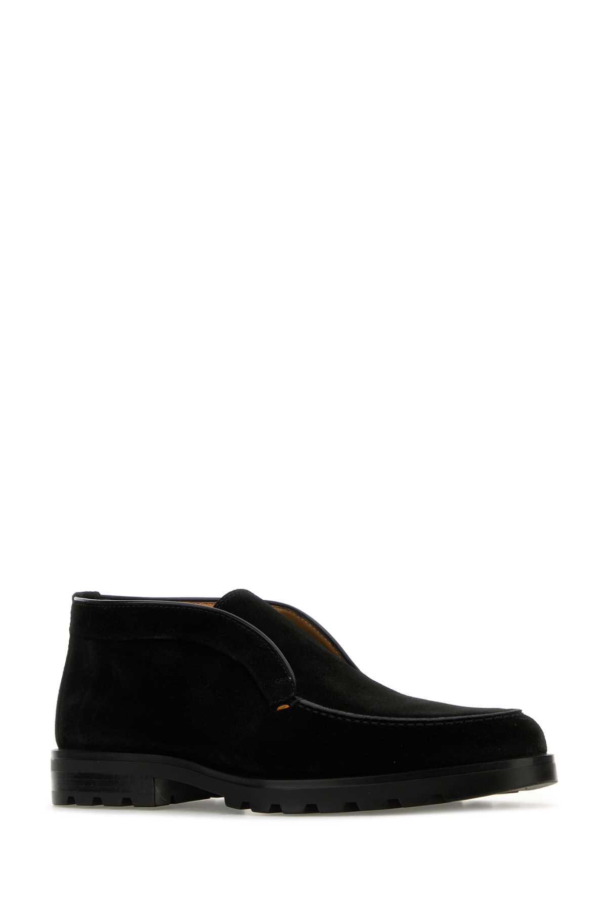 Shop Santoni Black Suede Desert Slip-ons