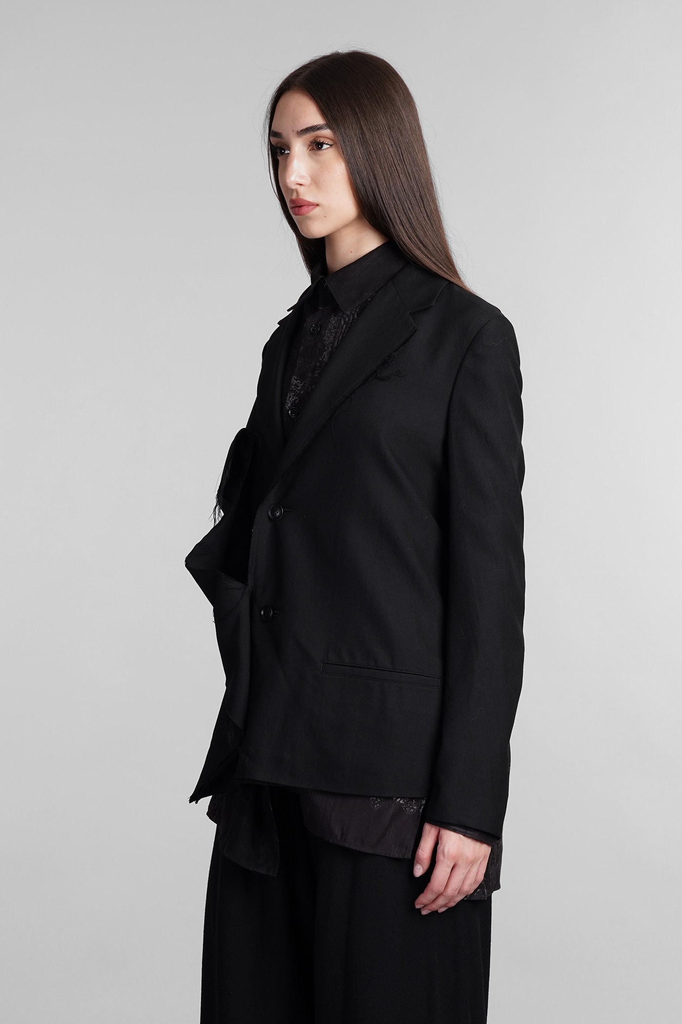 Shop Yohji Yamamoto Blazer In Black Rayon