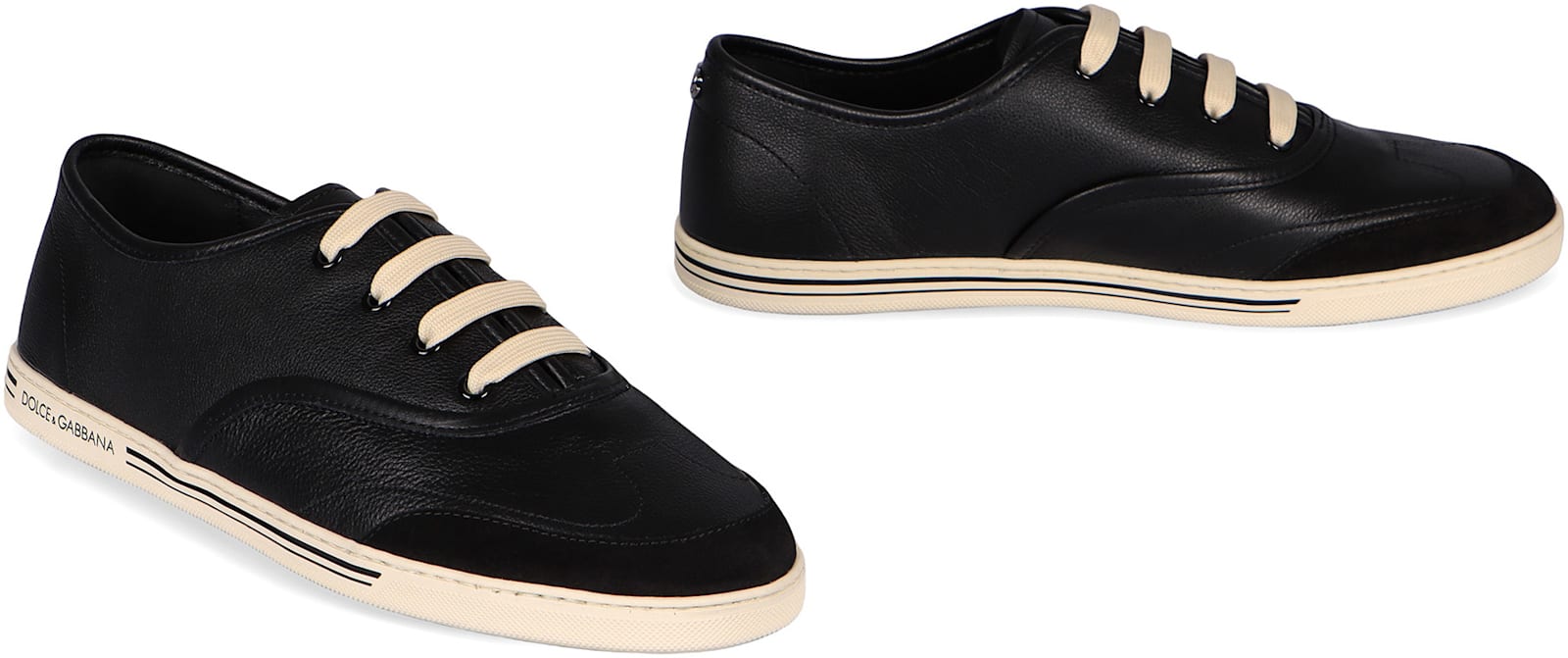Dolce & Gabbana Saint Tropez Calfskin Sneakers In Black