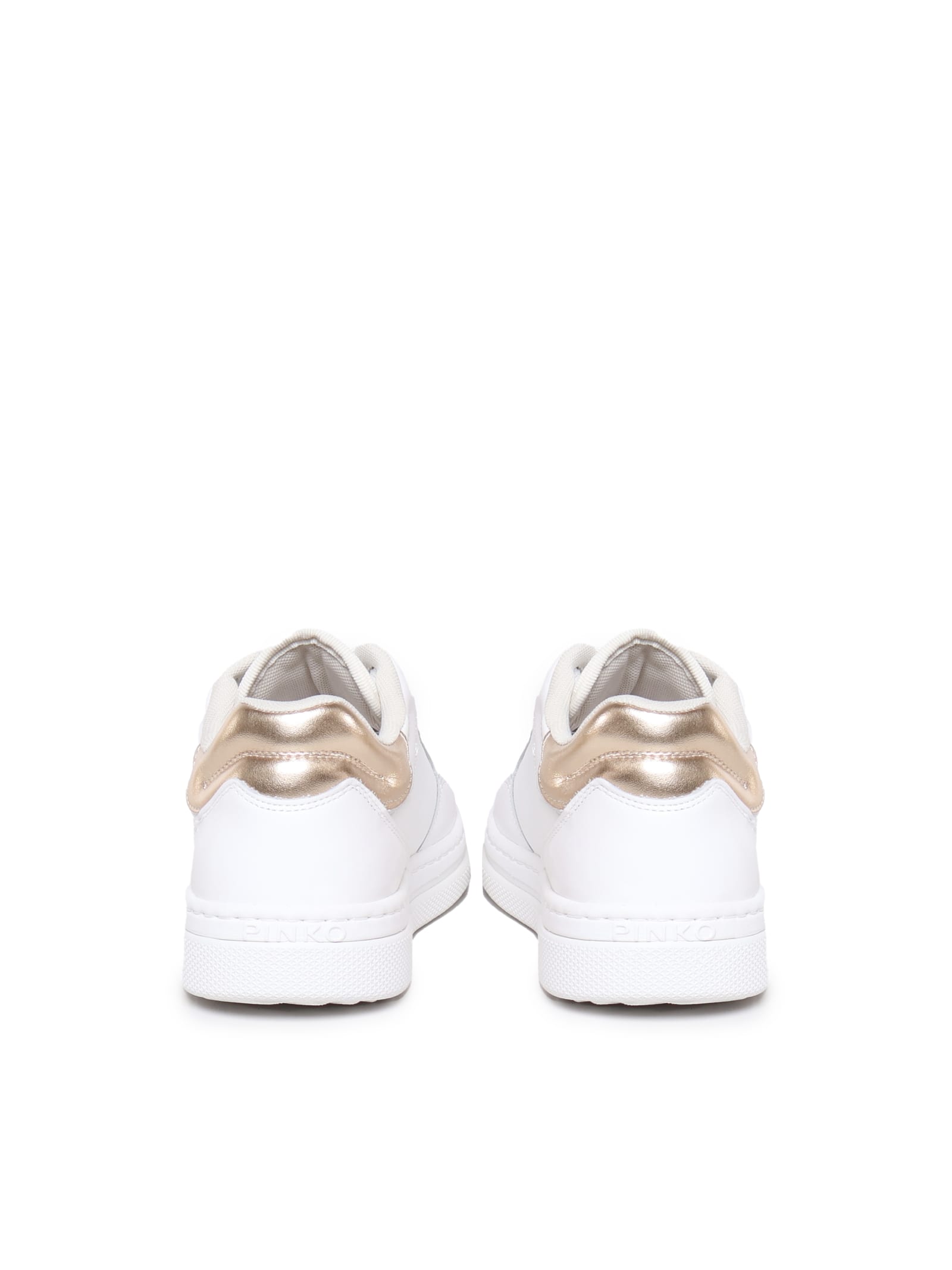 Shop Pinko Mandy Sneakers In Calfskin In White, Gold