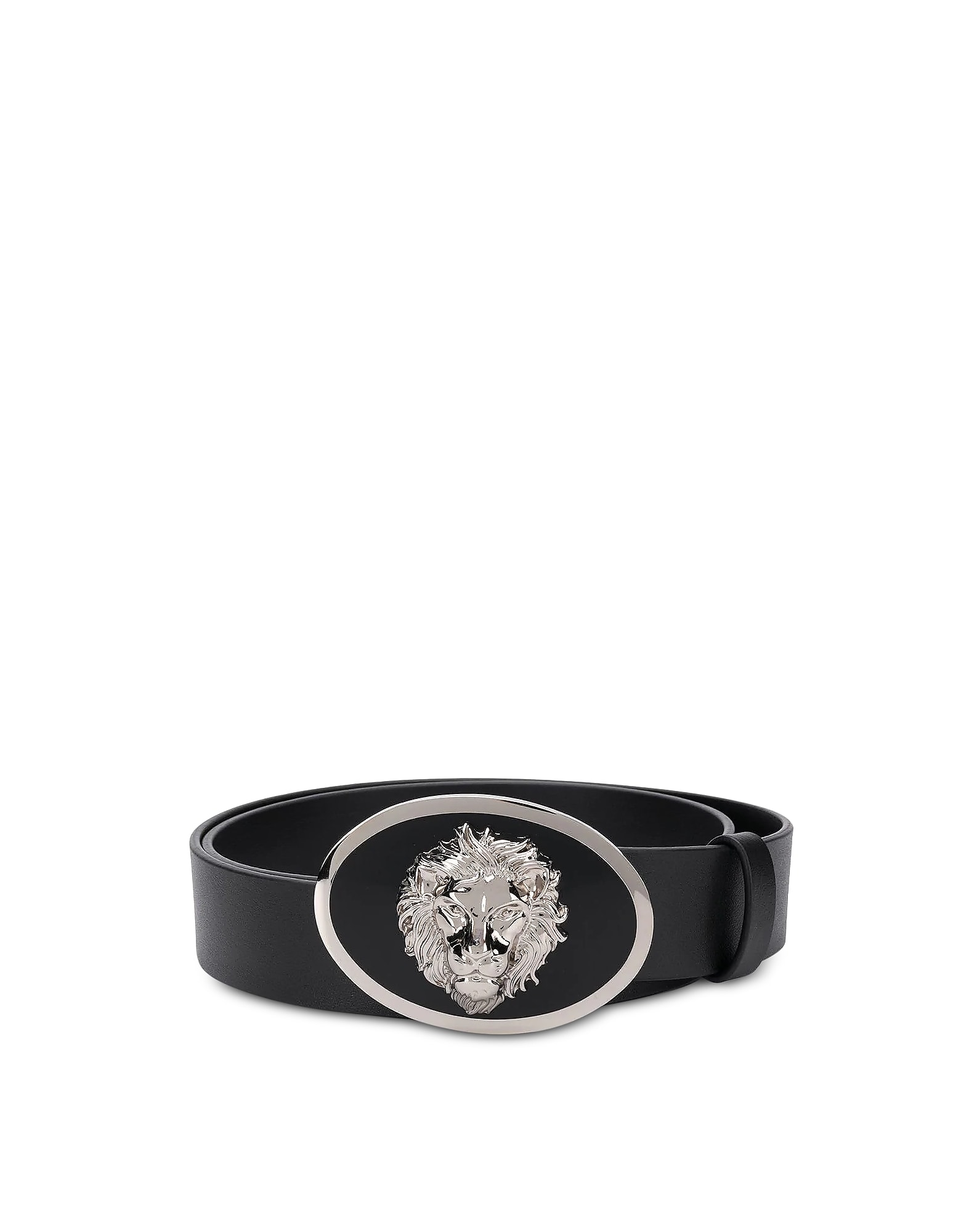 Versus Versace Black Matte Leather Oval Lion Head Mens Belt | ModeSens