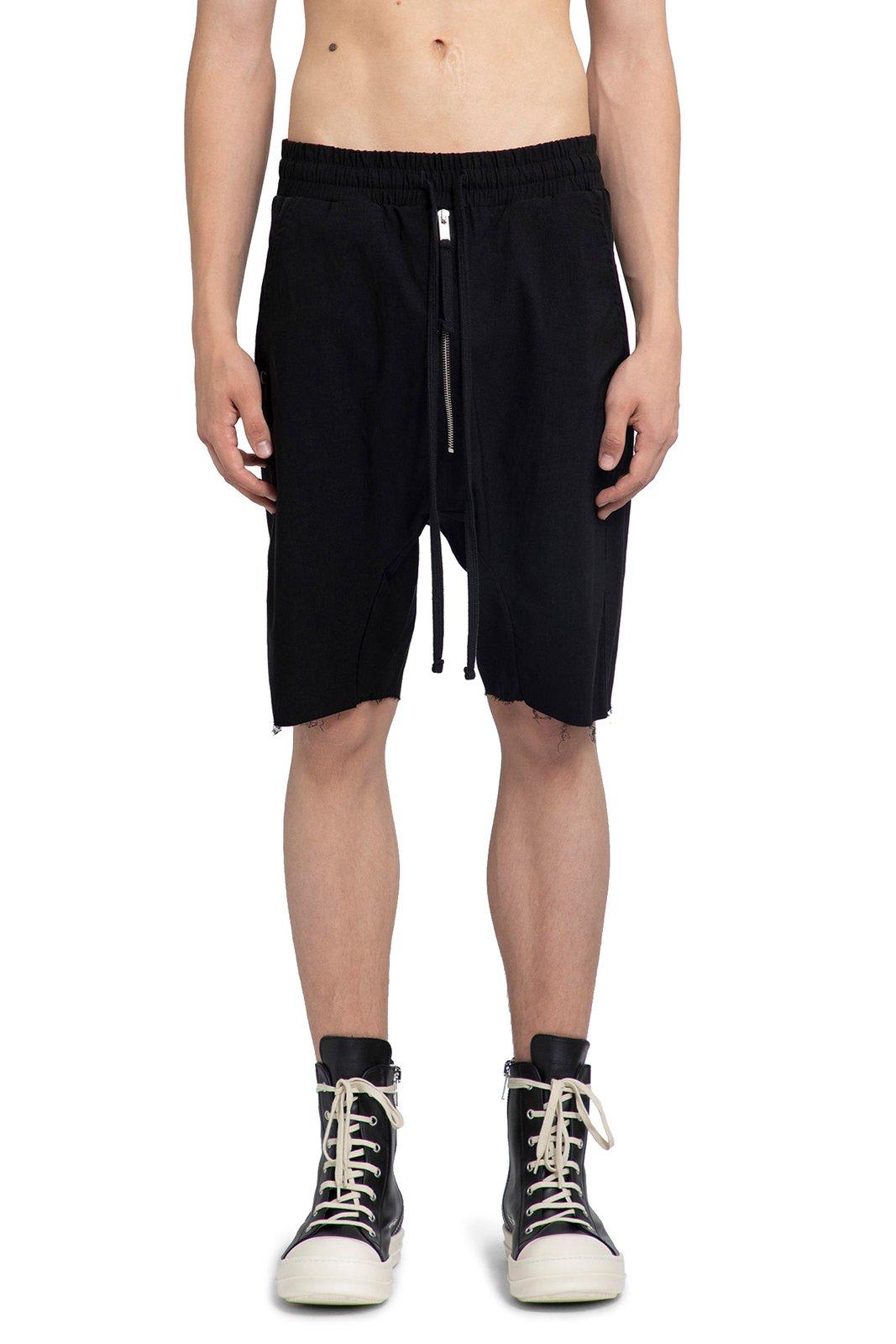 Shop Thom Krom Drop Crotch Zipped Raw-cut Shorts In Black