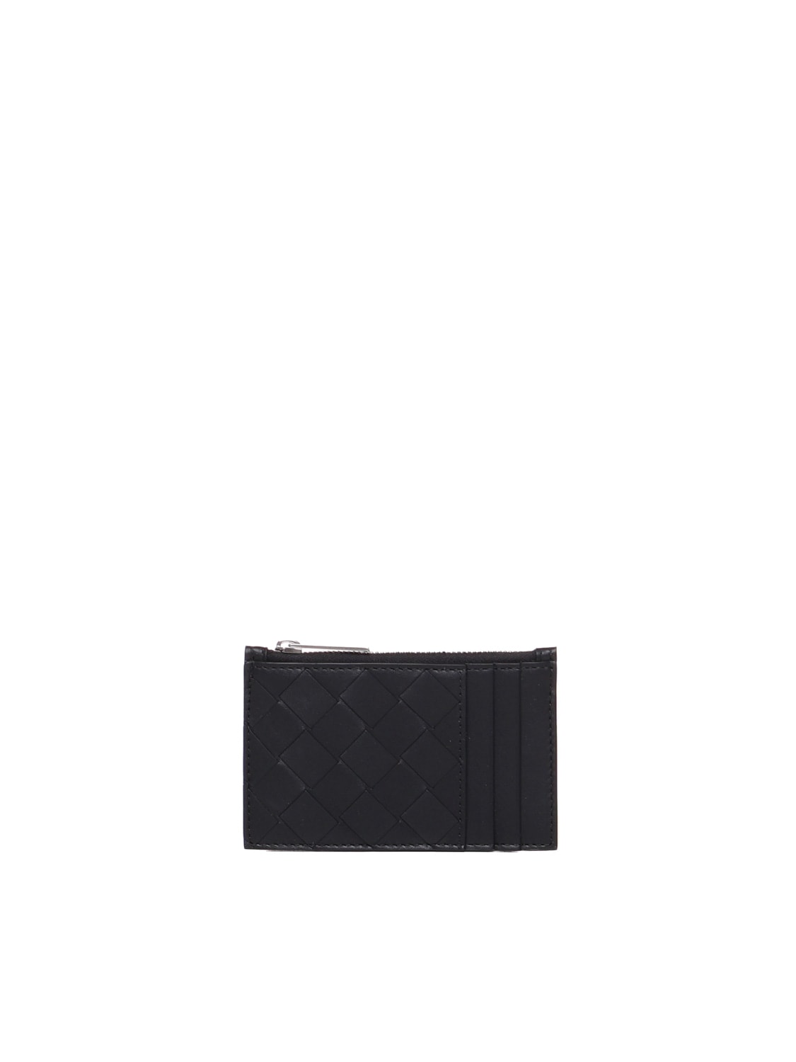 Bottega Veneta Card Holder With Intreccio Zip In Black/silver