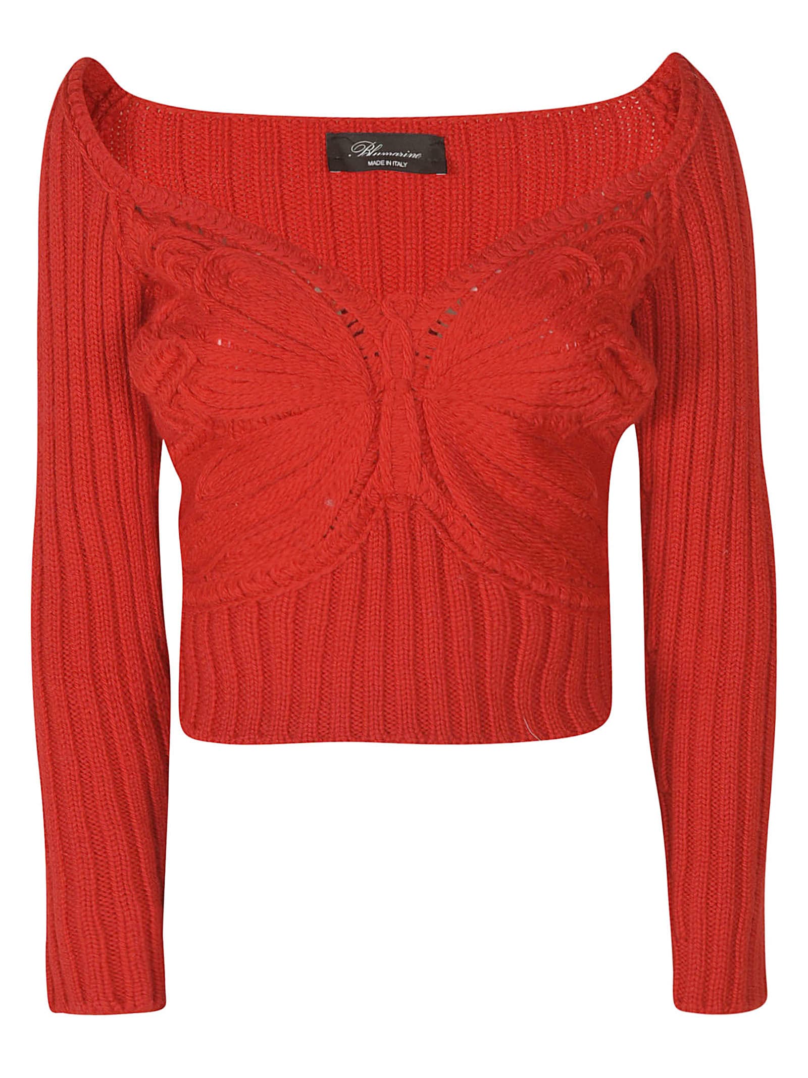 Blumarine Wide-neck Perforated Knit Sweater