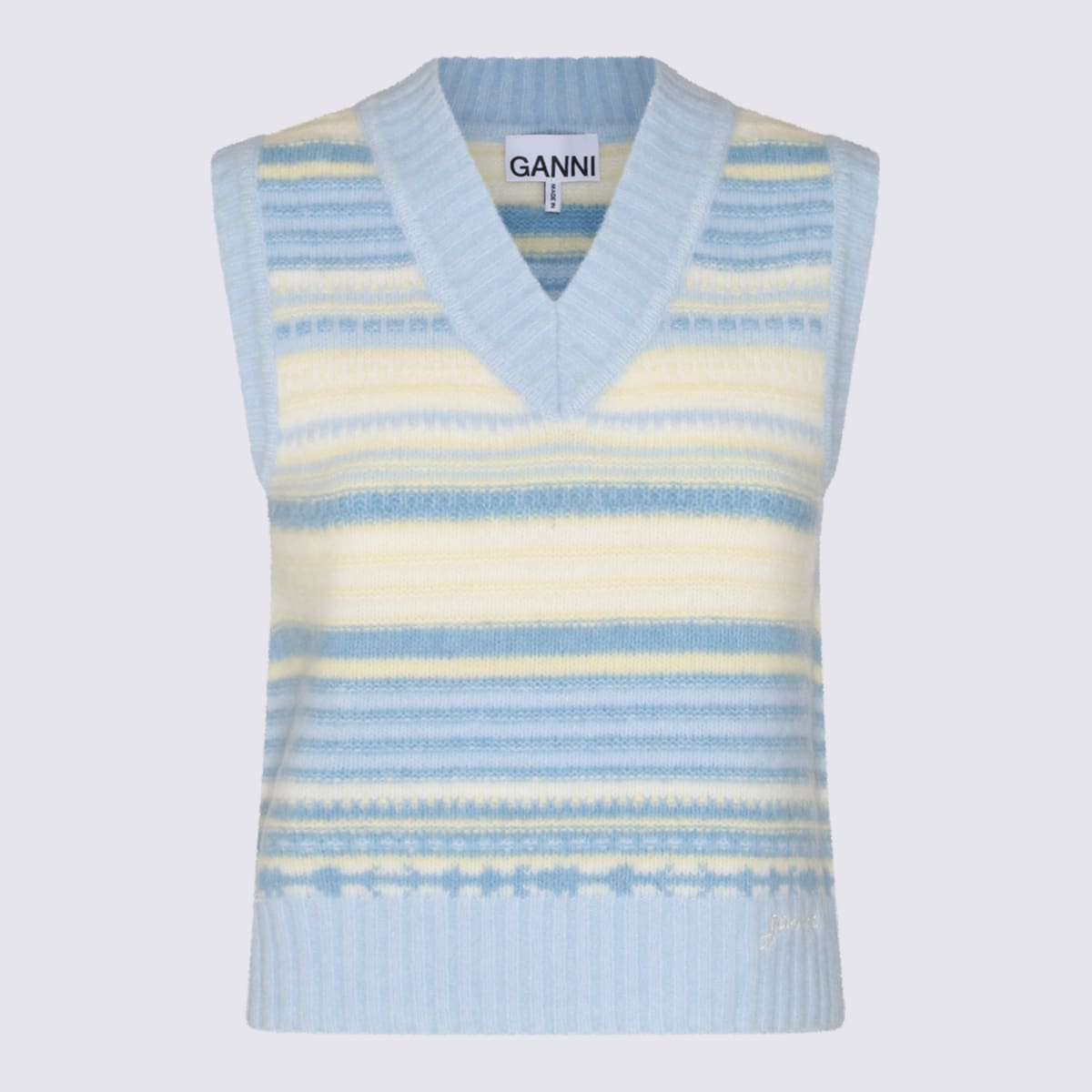 Shop Ganni Light Blue Wool Knitwear In Skyway