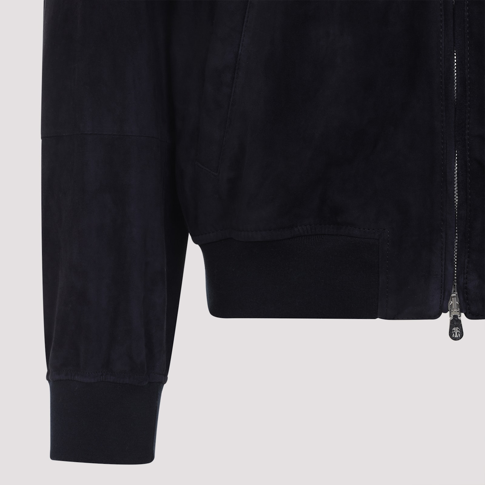 Brunello Cucinelli Ribbed Edges Suede Leather Jacket In Blue