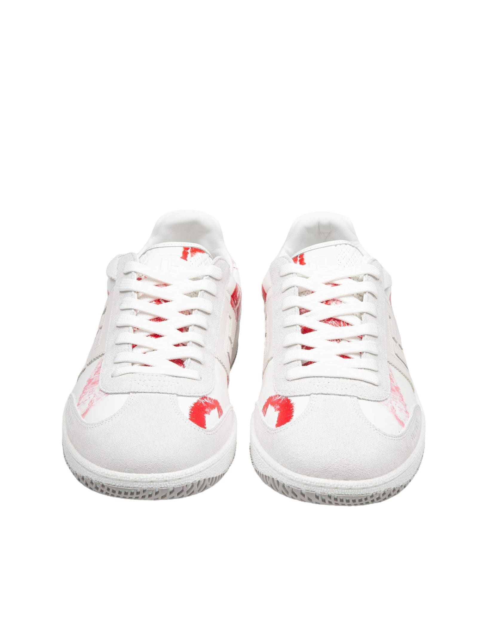 Shop Balmain Swan Sneakers In Leather And Suede Color White And Red In Blanc/rouge